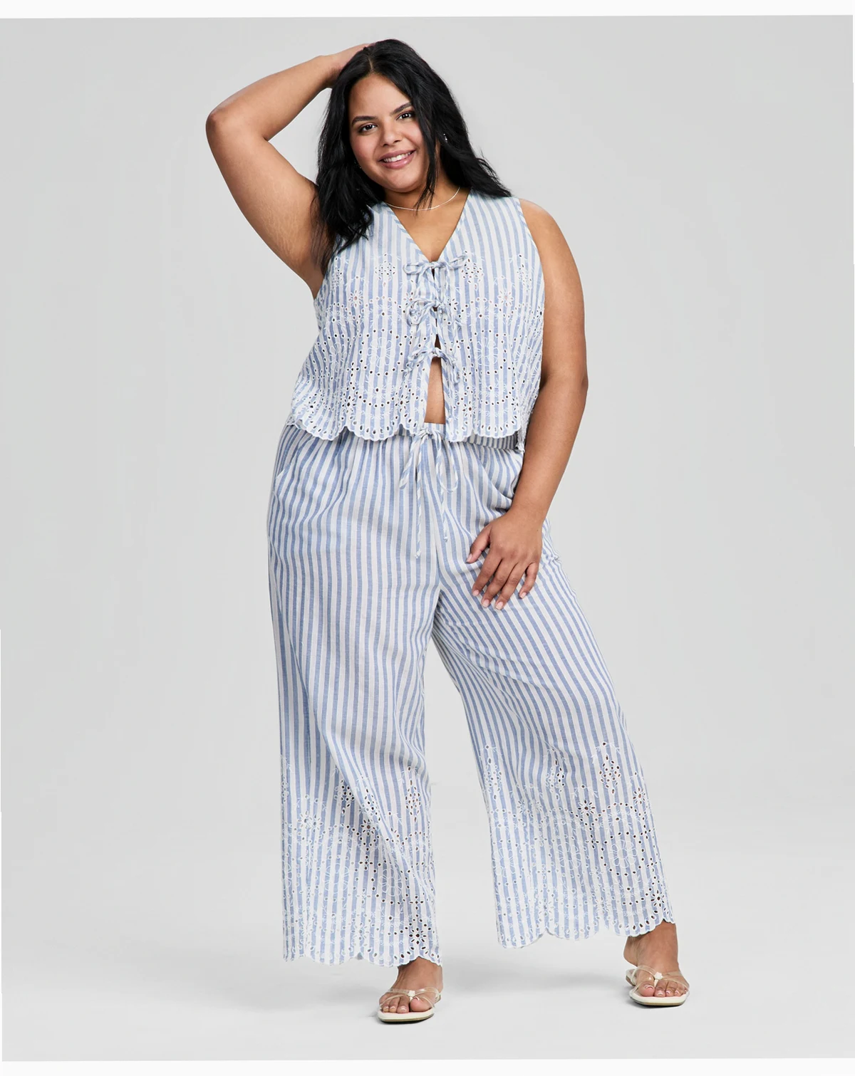 Trendy Plus Cotton Scalloped-Hem Drawstring Pants, Macy's Exclusive