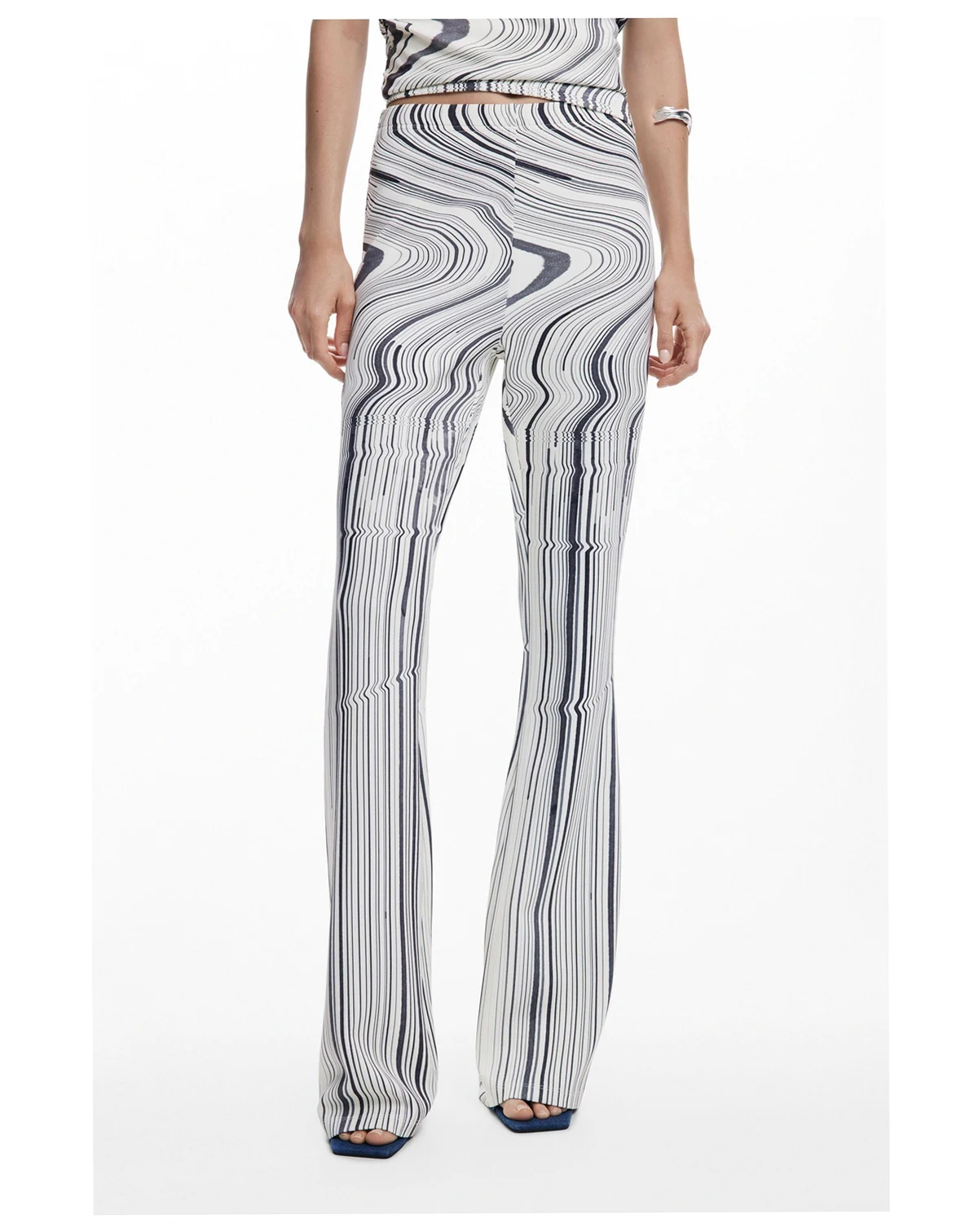 Women's Elastic pants with distorted stripes
