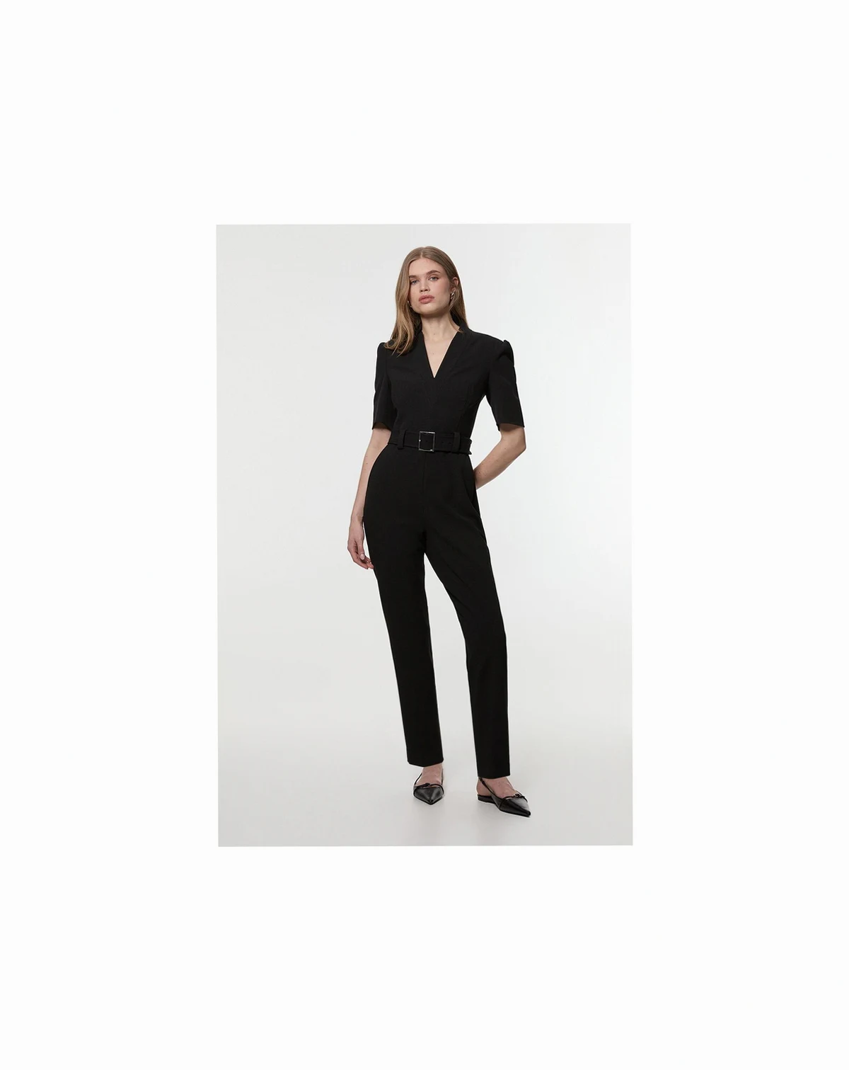 Petite Crepe Belted Jumpsuit