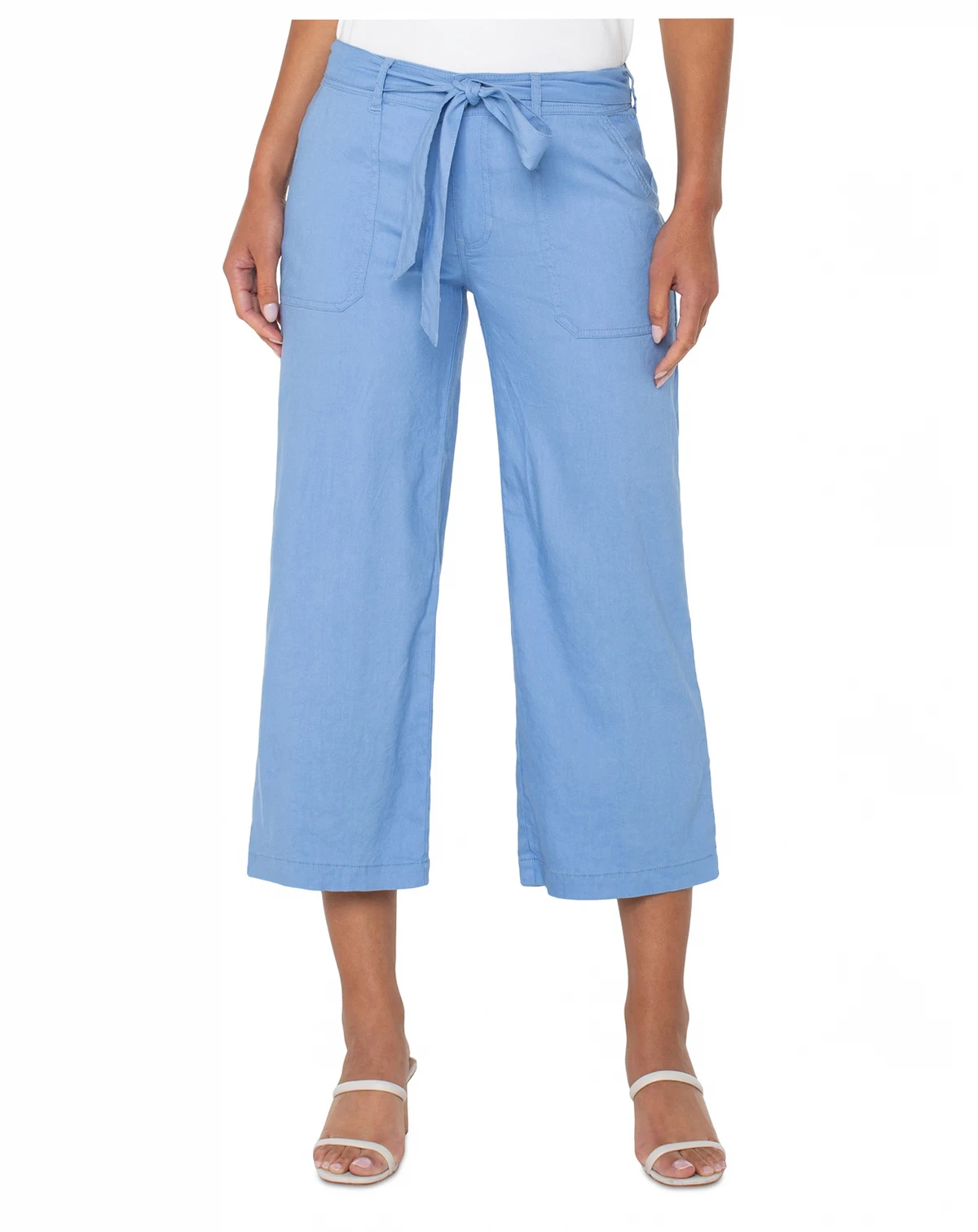 Petite Wide-Leg Cropped Tie-Waist Pants