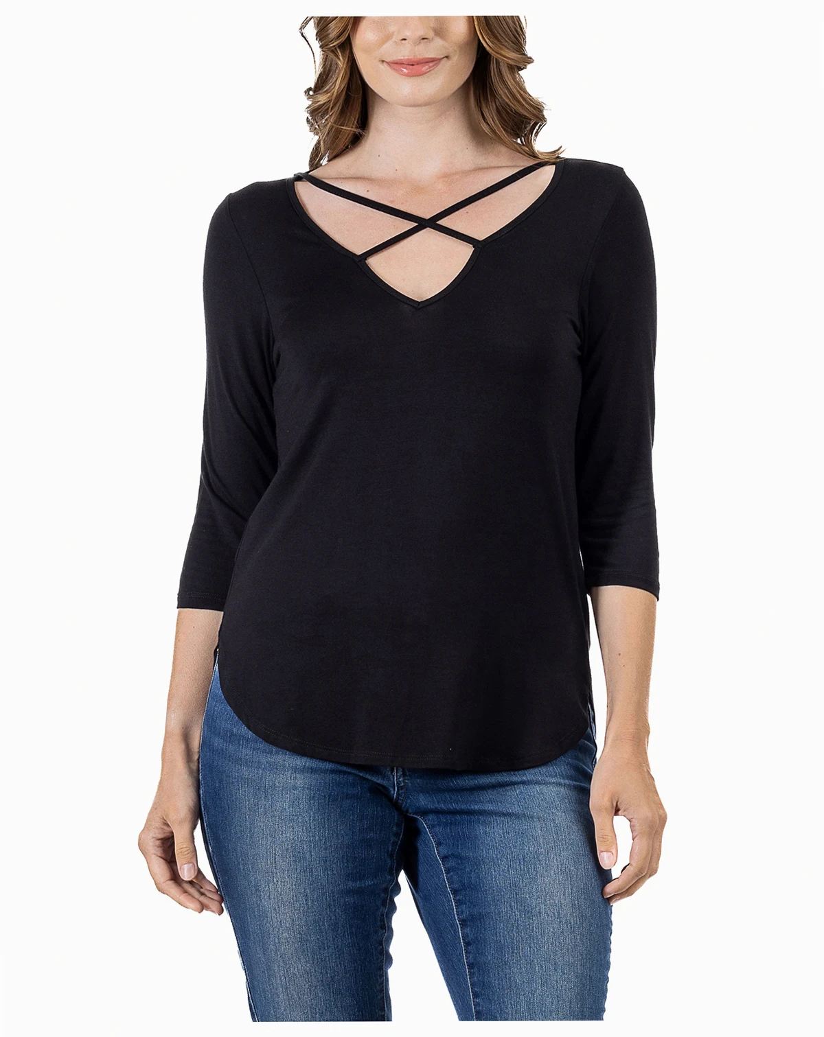 Women's Criss Cross Round Hemline Tunic Top