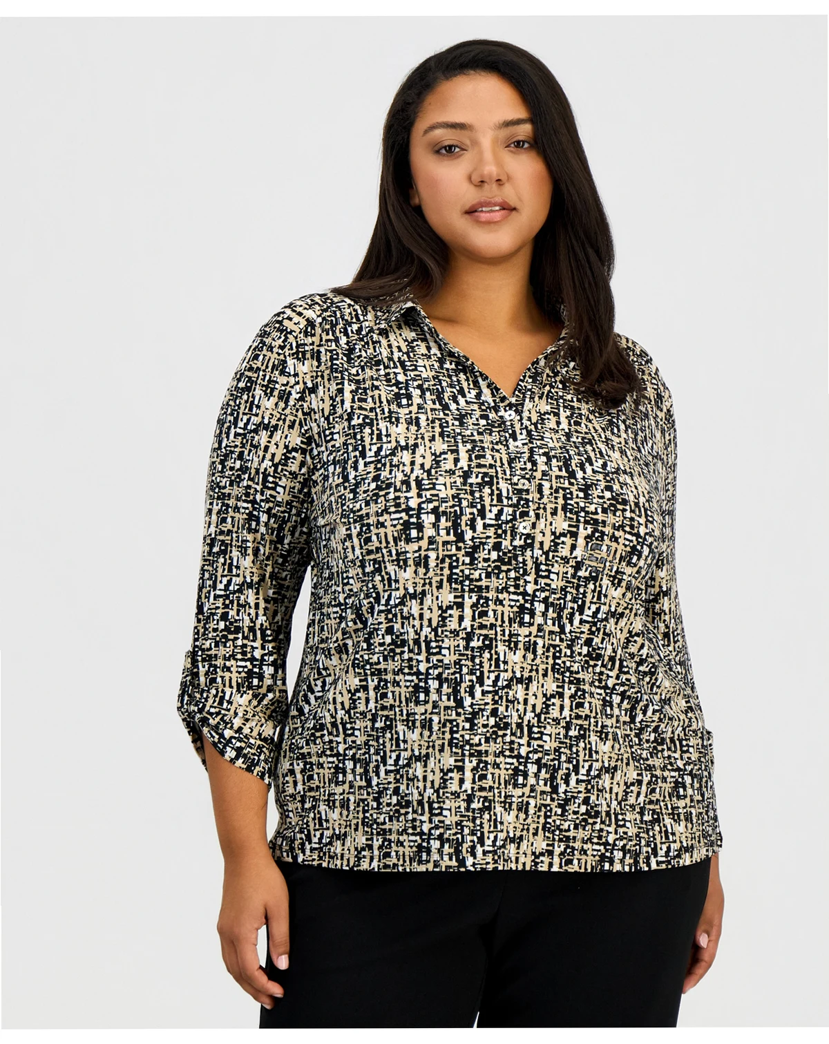Plus Size Scrunched-Sleeve Knit Top