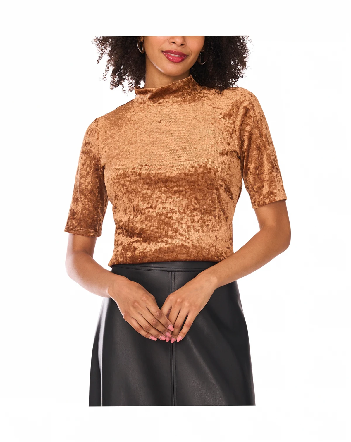 Women's Velvet Mock-Neck Short-Sleeve Top