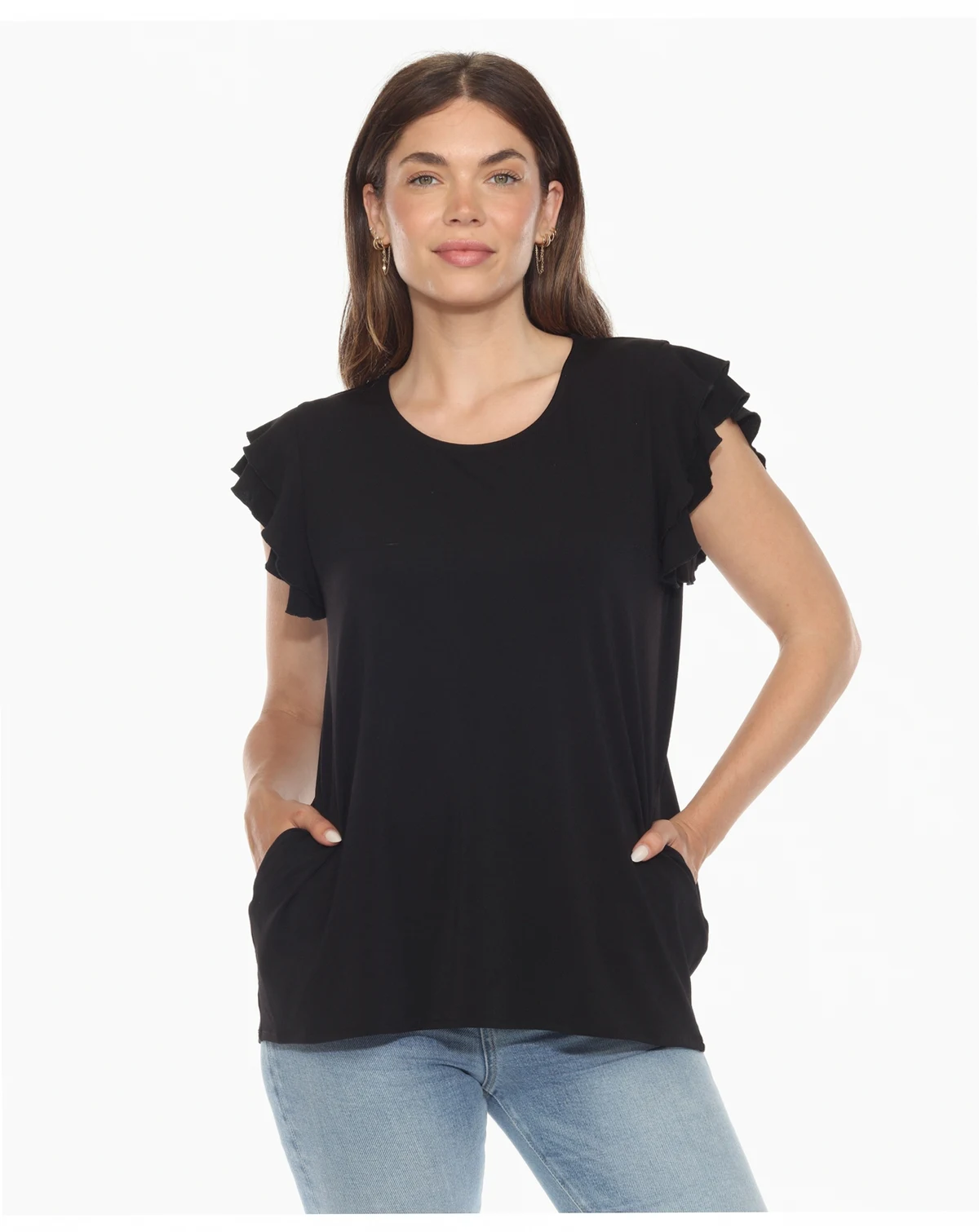 Women's Ruffle Sleeve Solid Top