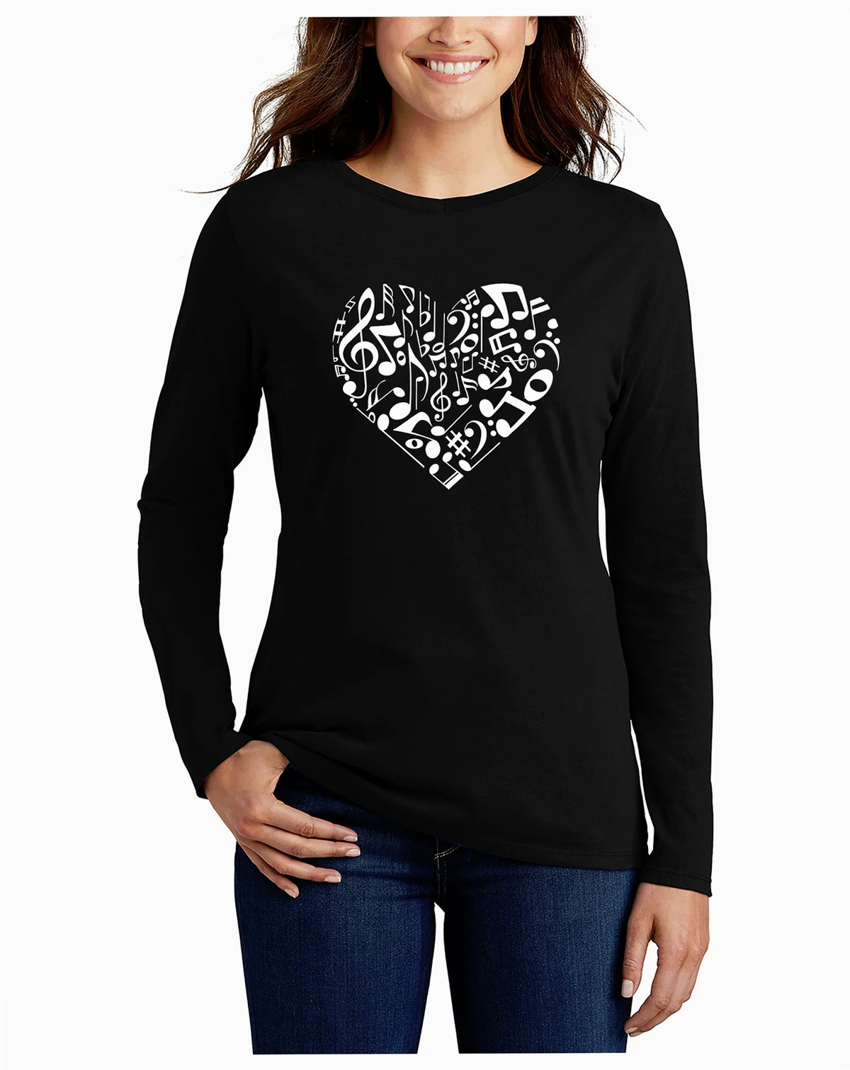 Women's Long Sleeve Word Art Heart Notes T-shirt