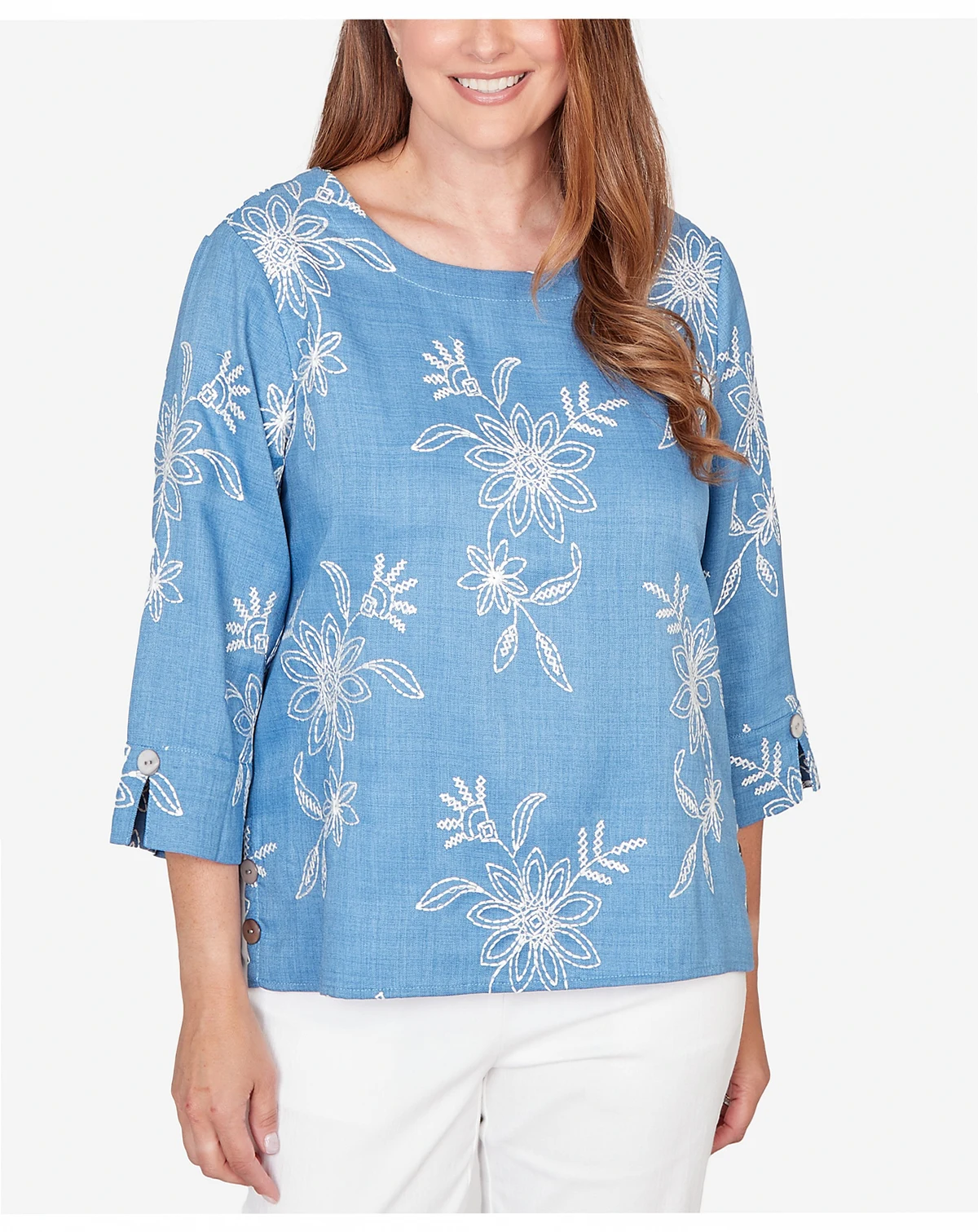 Women's Classic Tossed Floral Embroidered Top