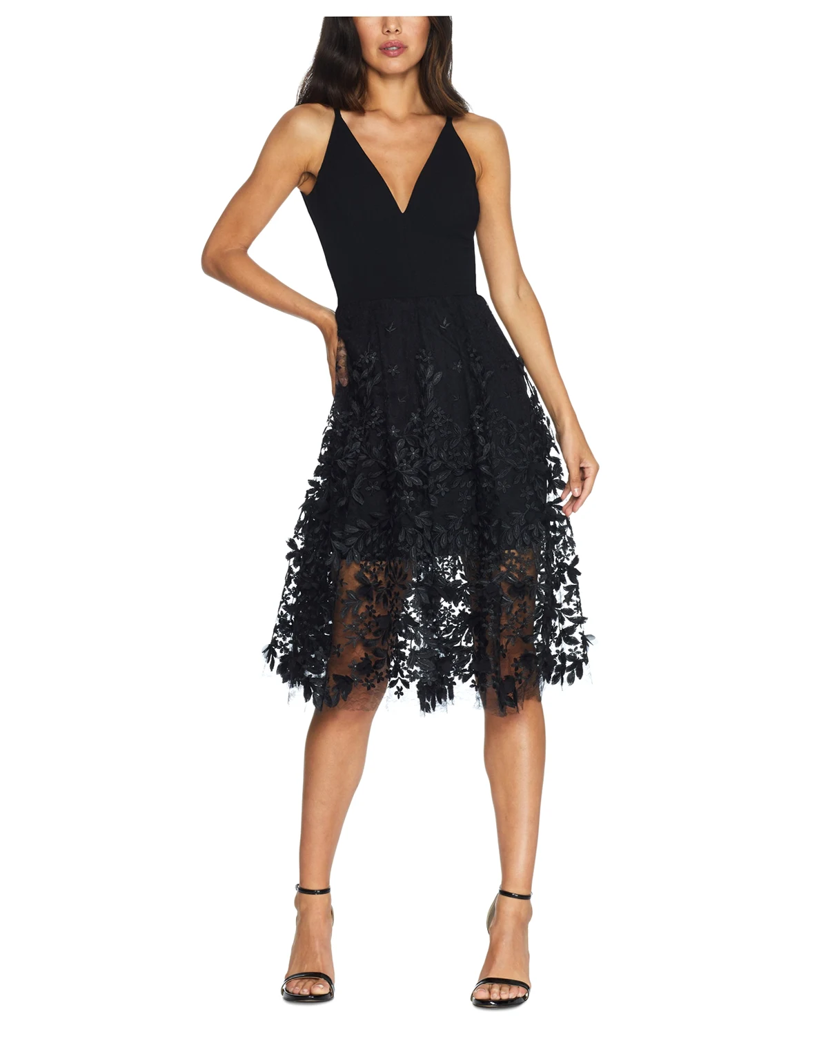 Darleen Deep-V Floral-Appliqué Dress