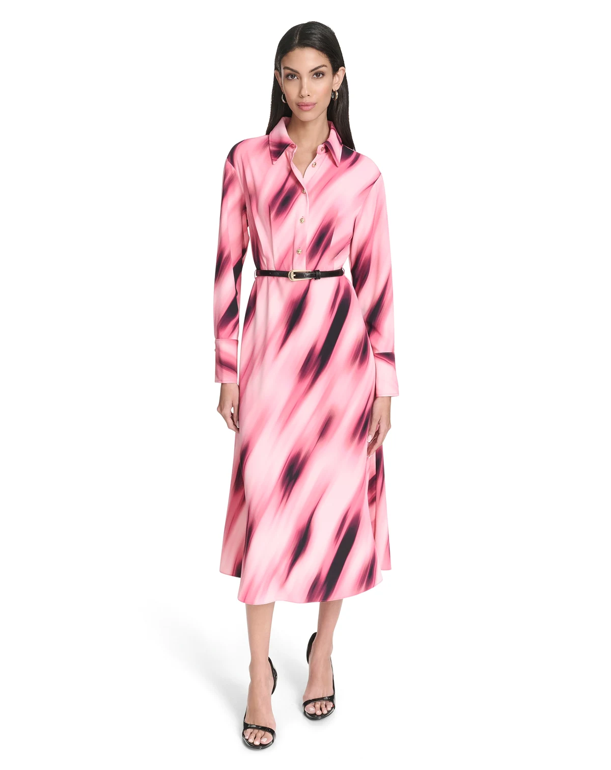 Women's Printed Collared Long-Sleeve Dress