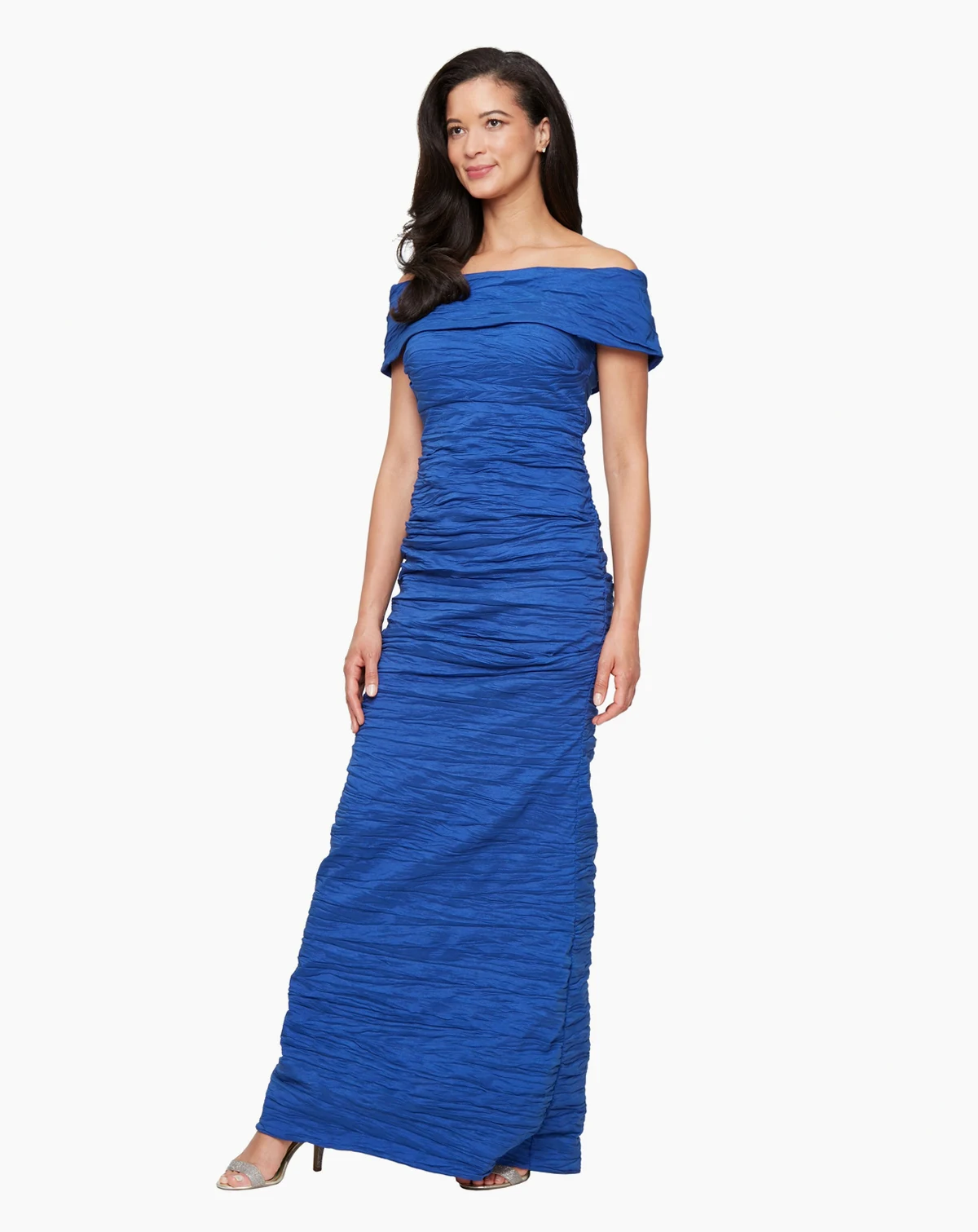 Women's Crinkle Detail Off-The-Shoulder Gown