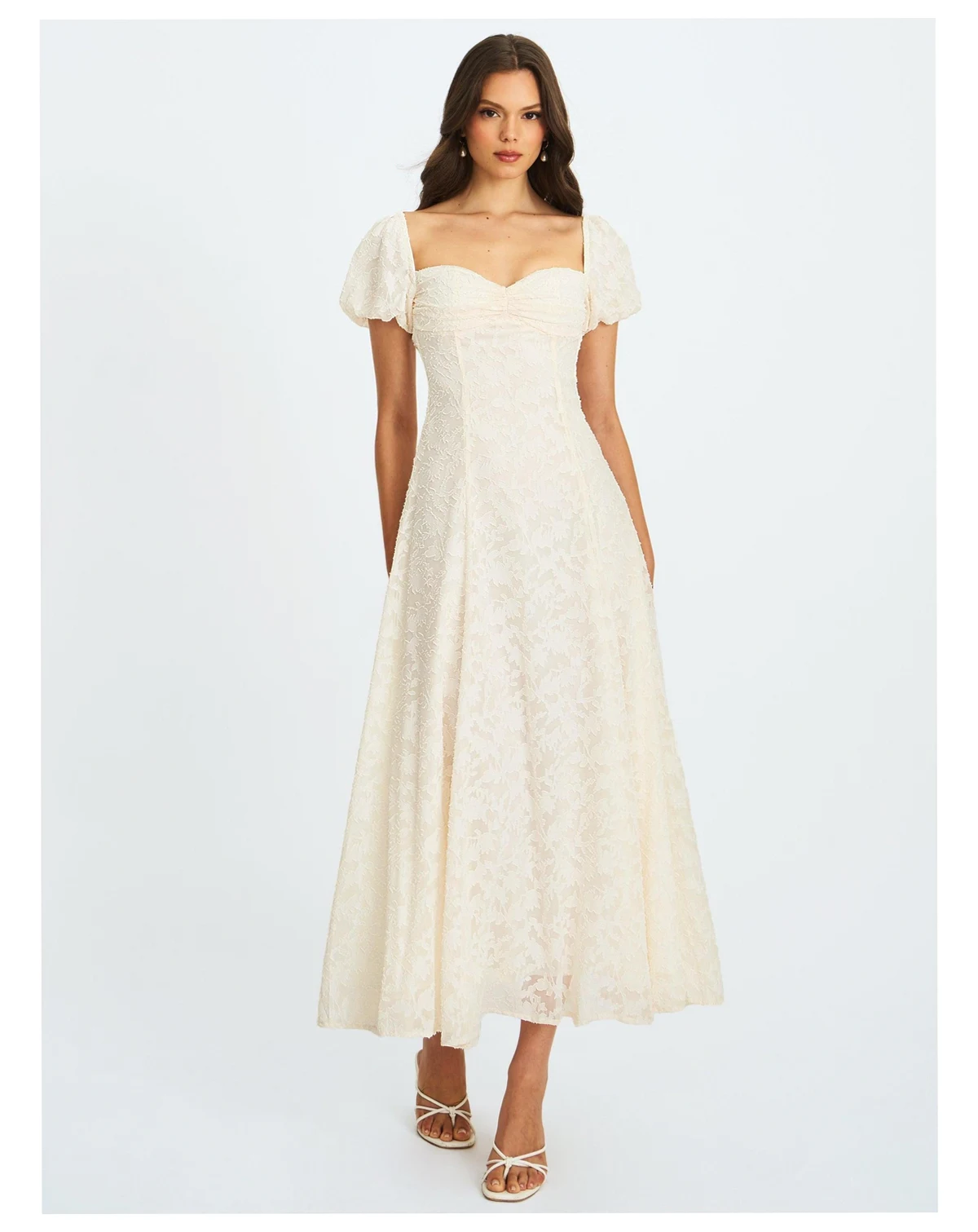 Women Pandora White Bubble Sleeve Backless Maxi Dress