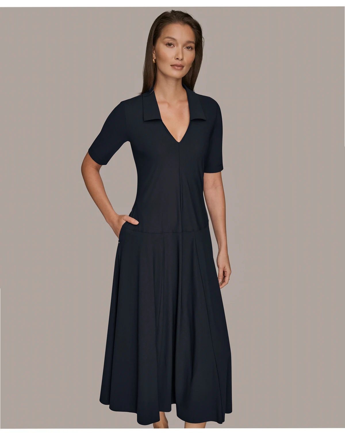 Women's 4-way Stretch Knit Elbow-Sleeve Polo Dress