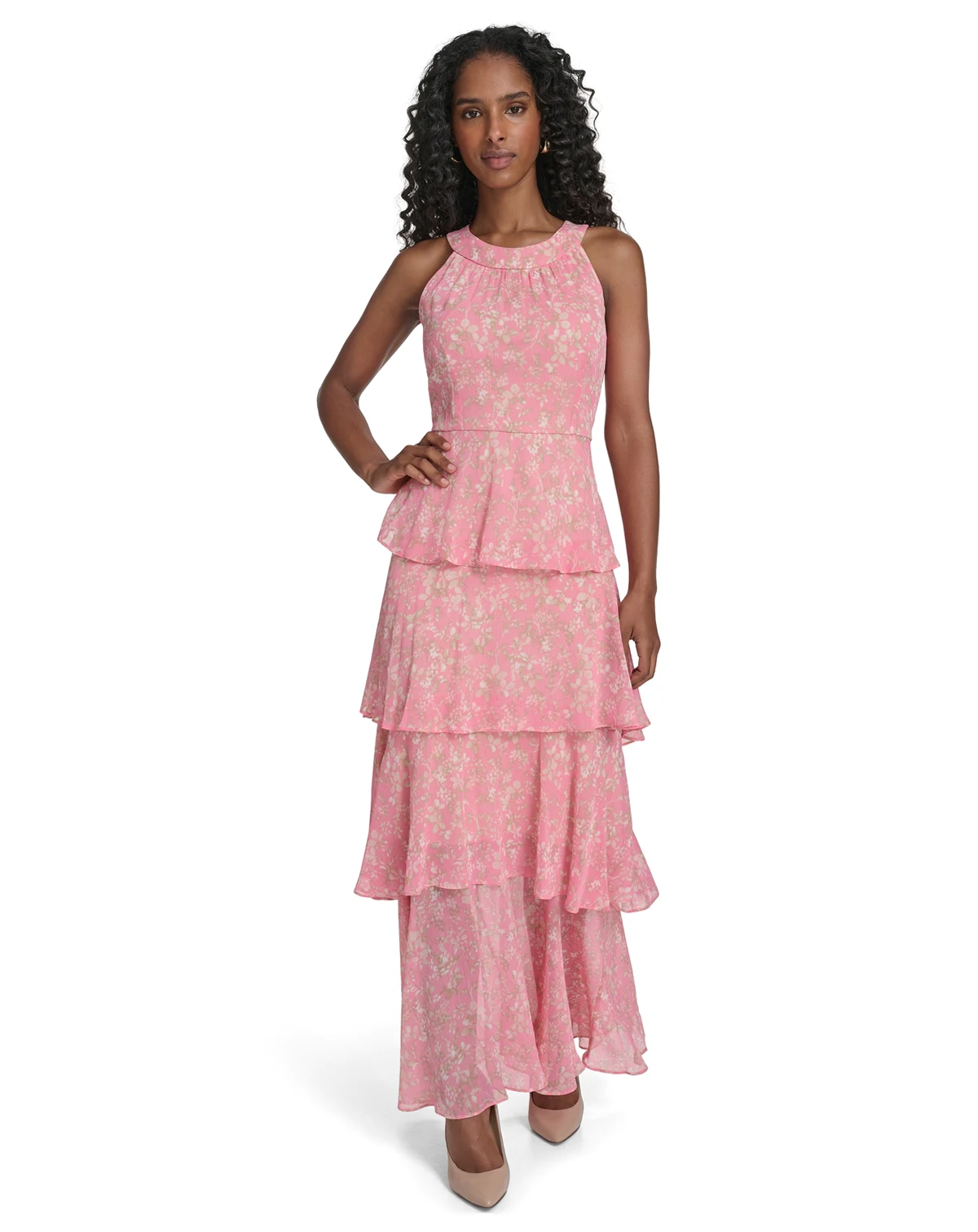 Women's Sleeveless Halter Neck Tiered Maxi Dress