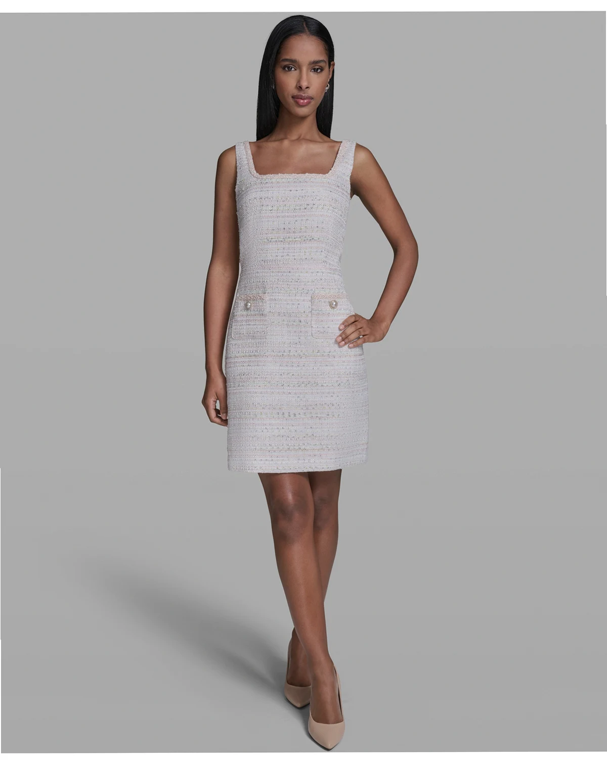 Women's Metallic A-Line Square Neck Dress