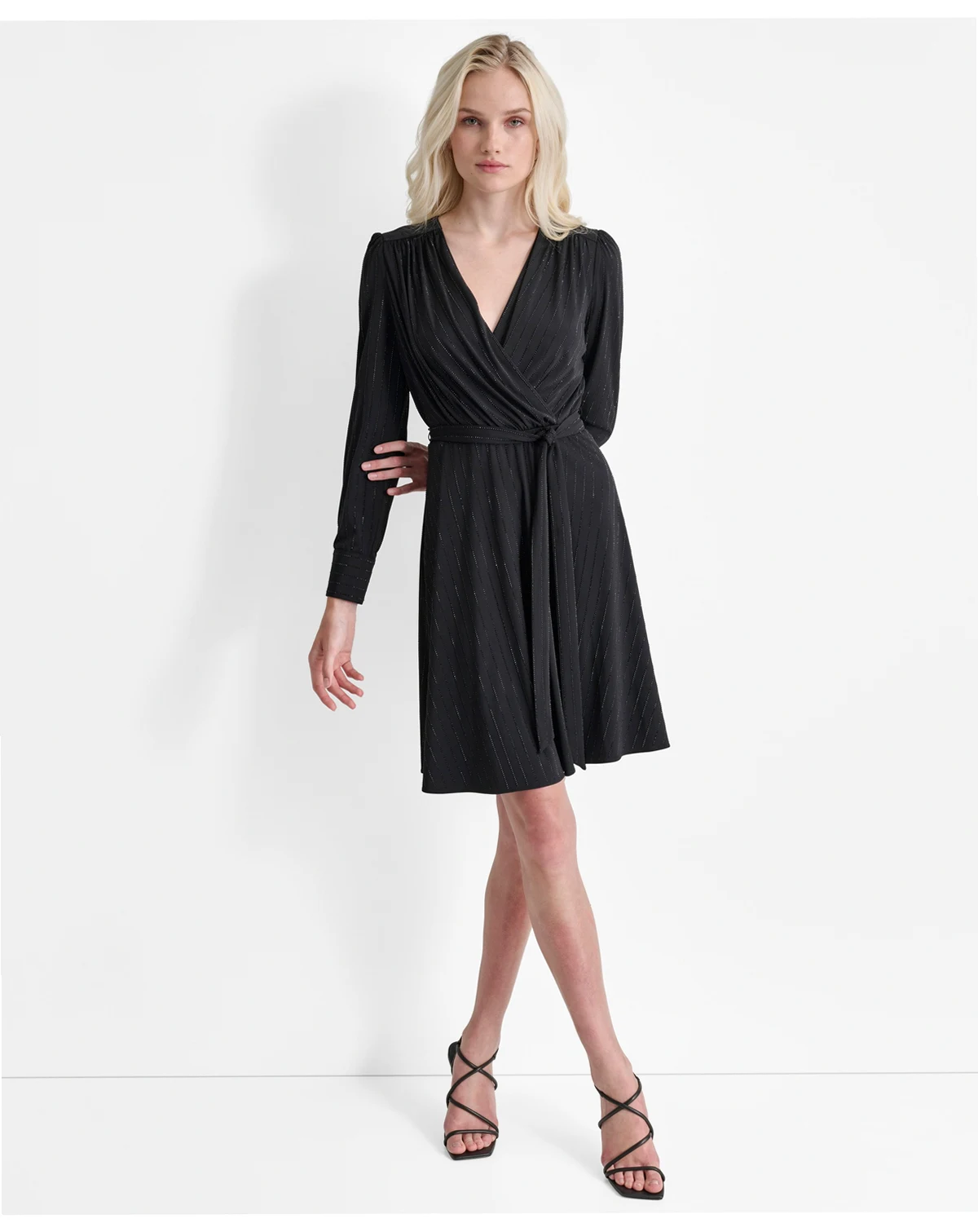 Women's Long Sleeve Surplice Faux Wrap Dress