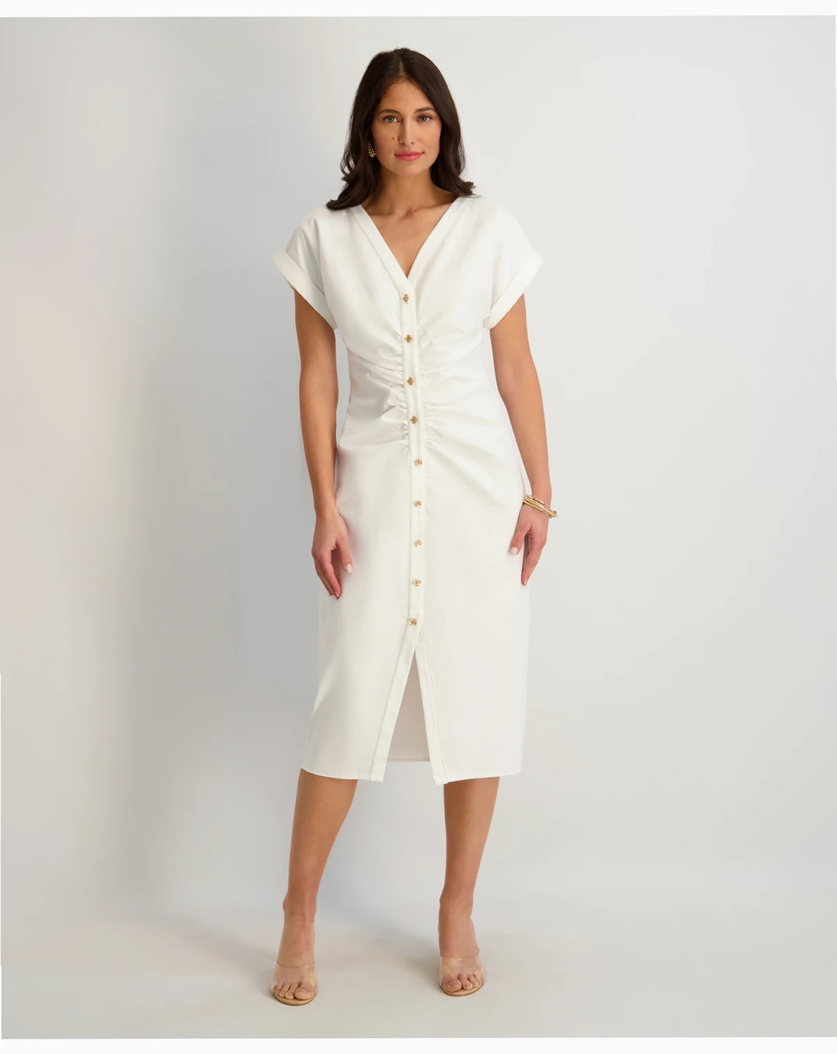 Women's Faux Linen V-Neck Midi Dress