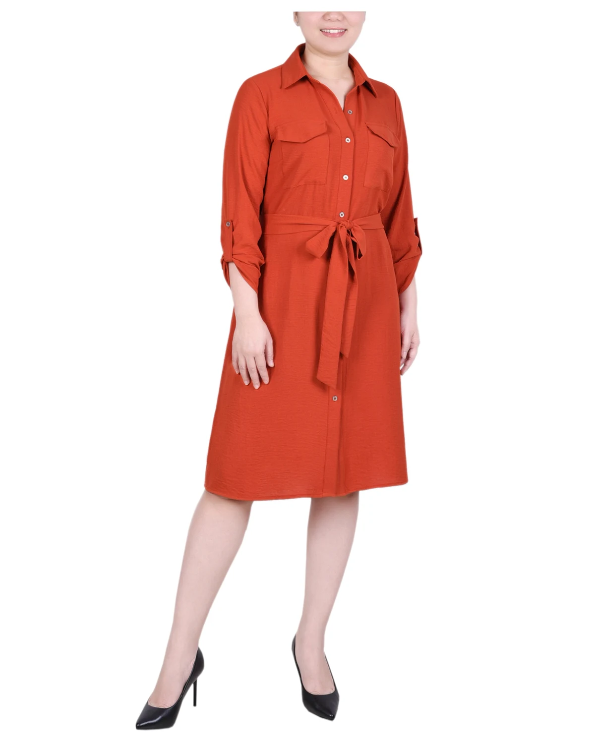 Women's Long Roll Tab Sleeve Shirtdress
