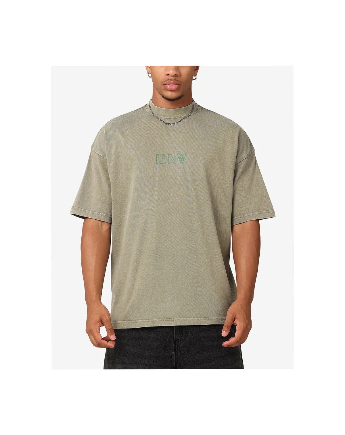 Men's Anti XY Mock Neck T-Shirt, Green - Small