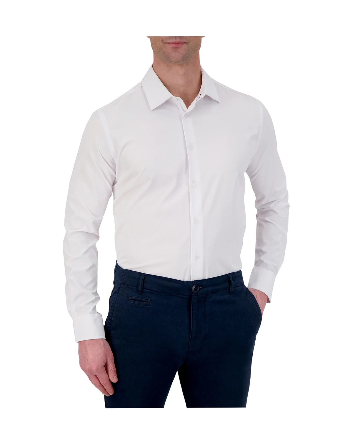 Men's 4-Way Tonal Herringbone Print Woven Dress Shirt