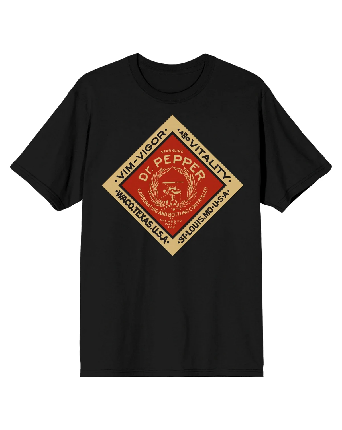 Men's Vintage Diamond Logo Crew Neck Short Sleeve Black T-shirt-XS