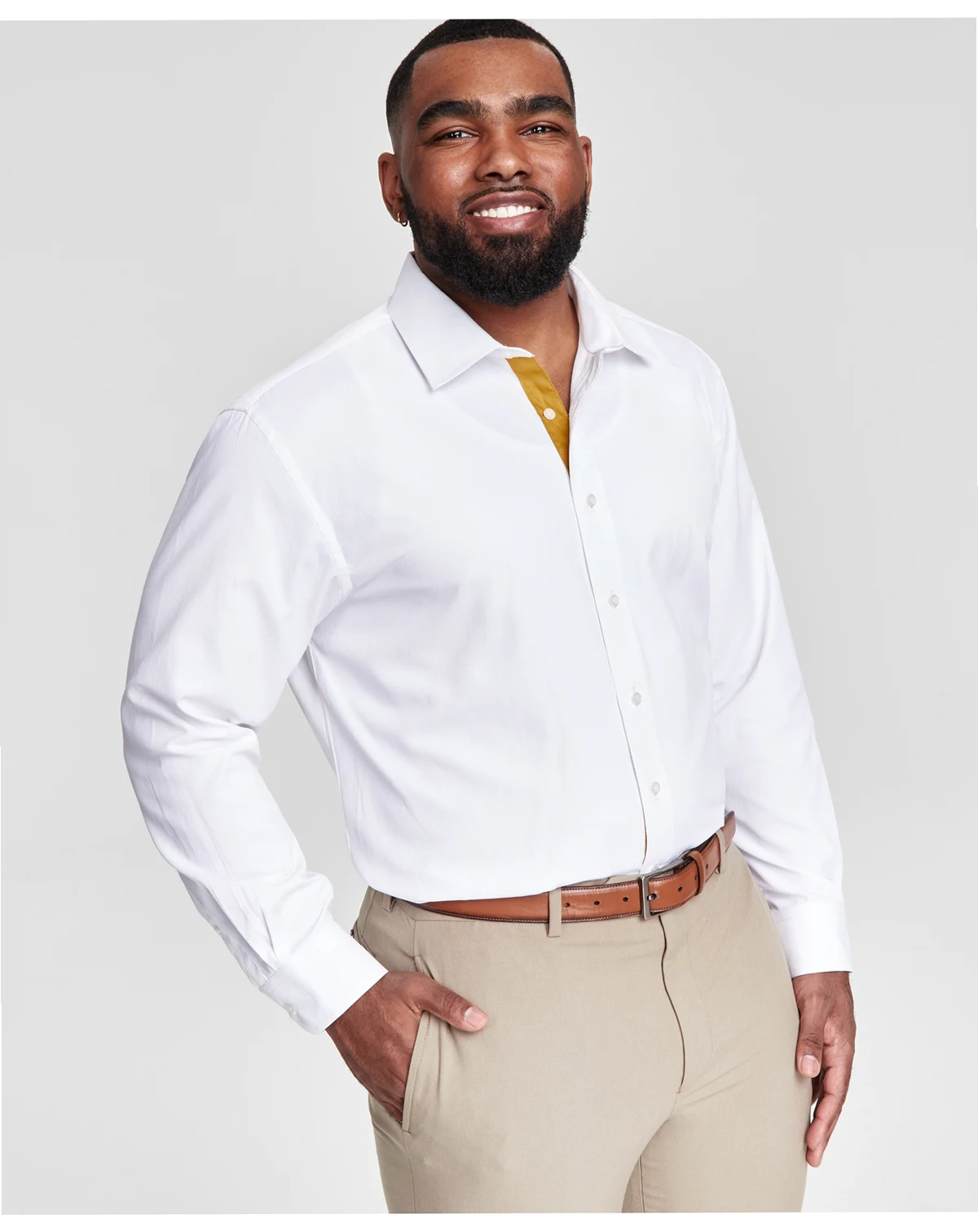 Men's Slim-Fit Gold Trim Solid Dress Shirt