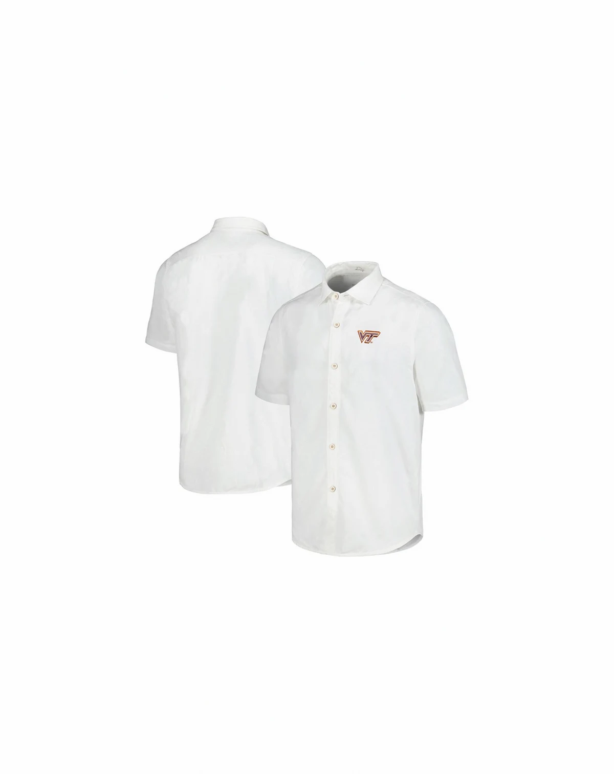 Men's White Virginia Tech Hokies Coconut Point Palm Vista IslandZone Camp Button-Up Shirt