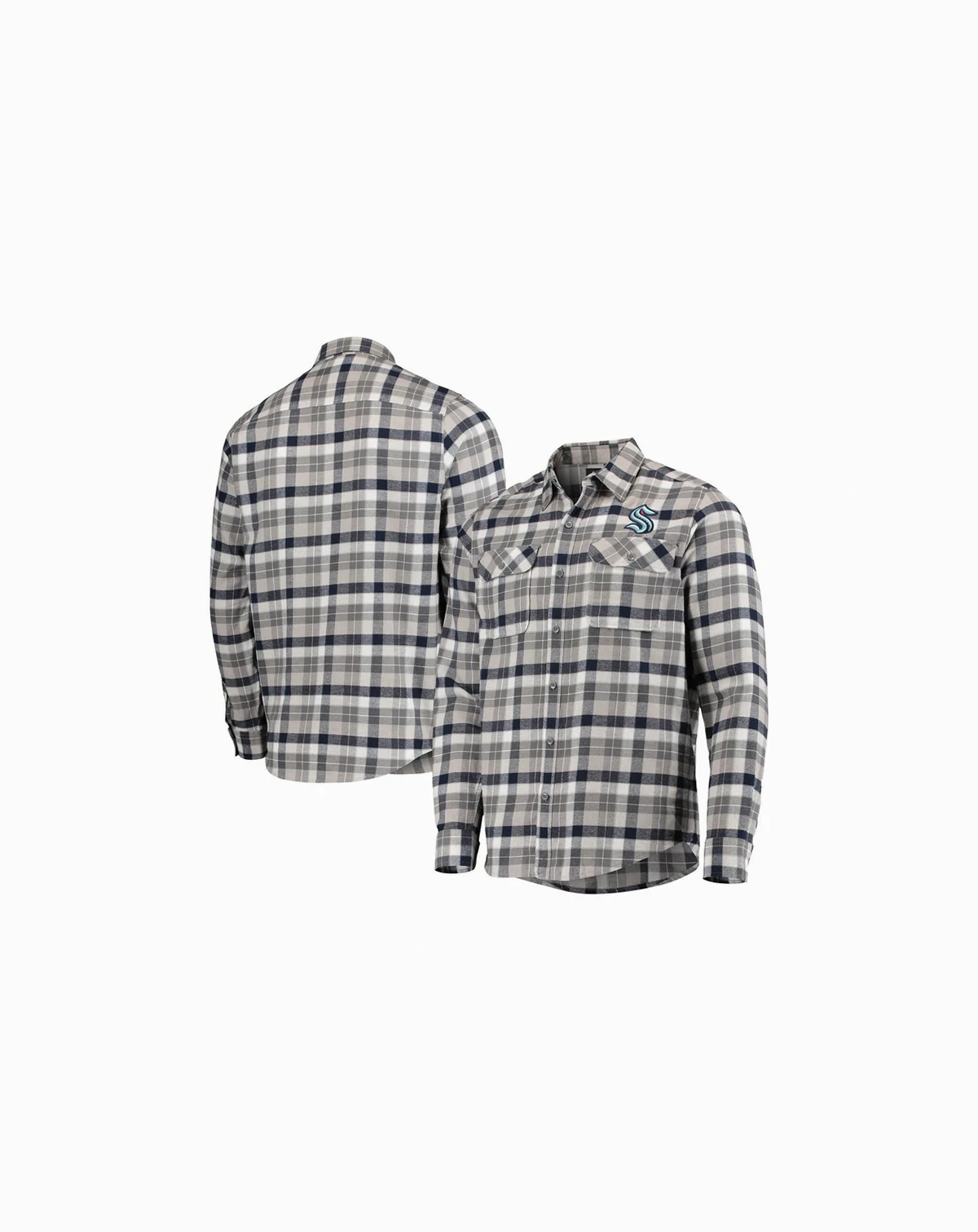 Men's Deep Sea Blue, Gray Seattle Kraken Ease Plaid Button-Up Long Sleeve Shirt