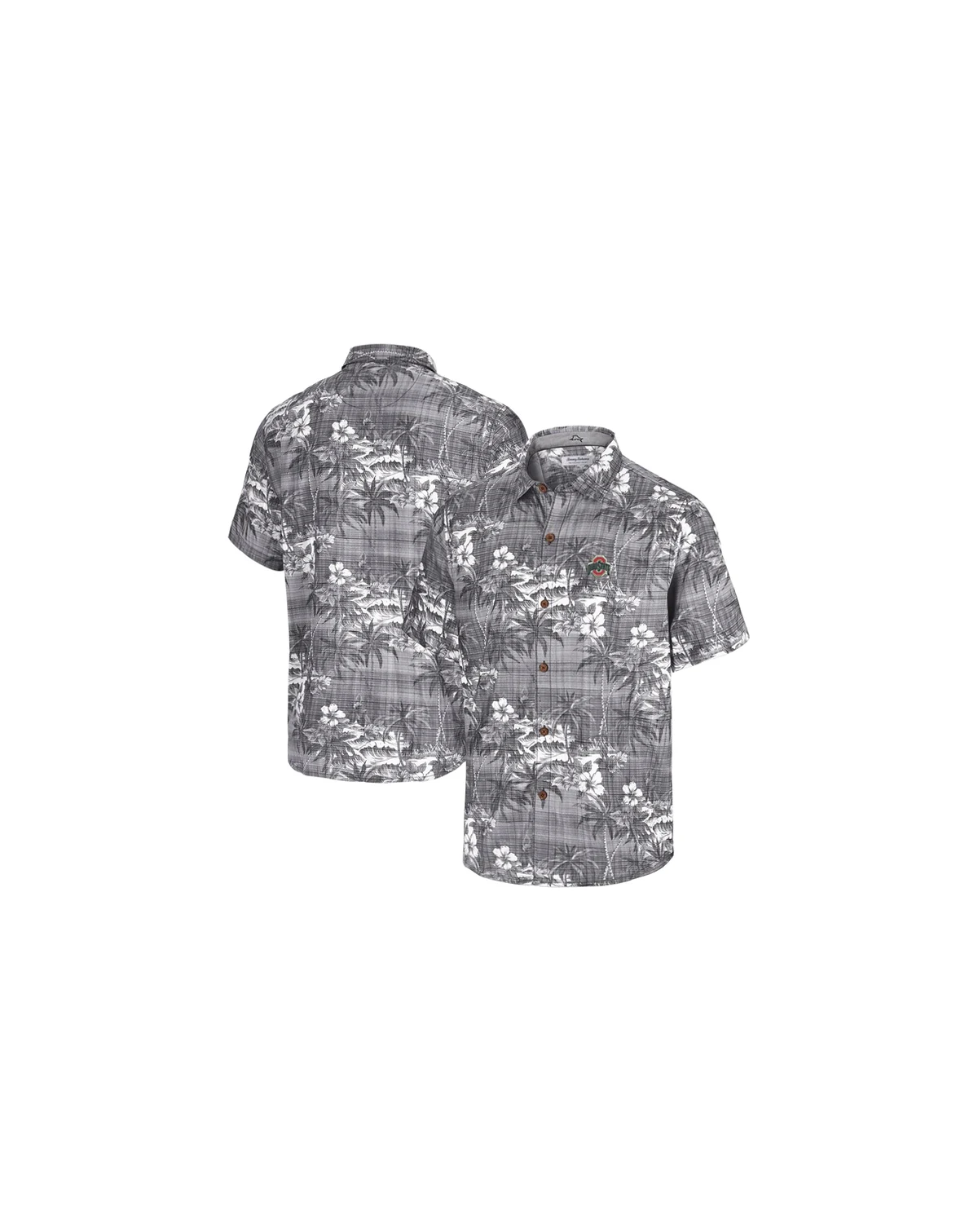 Men's Black Ohio State Buckeyes Coconut Point Isla Palmetta Camp Button-Up Shirt