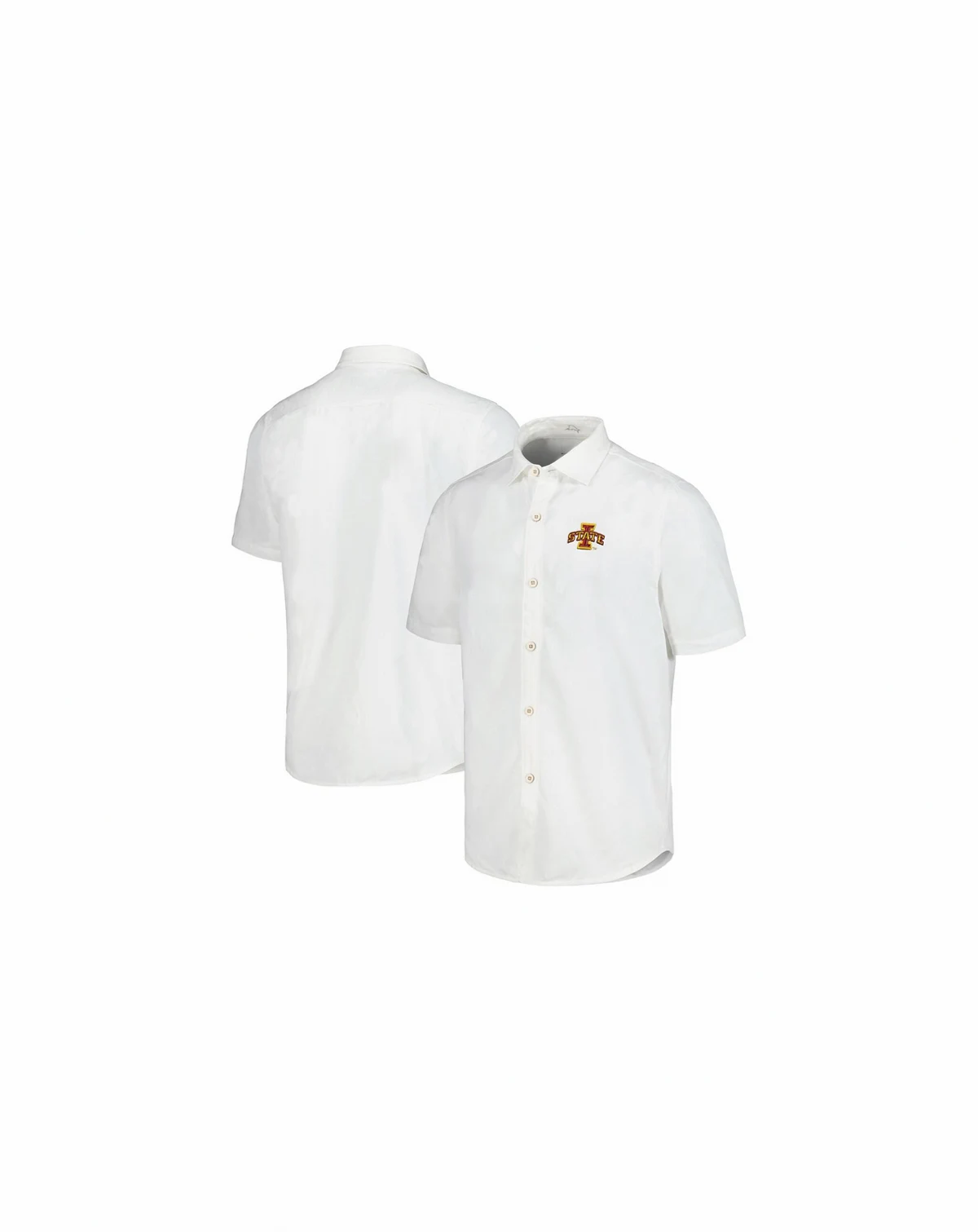 Men's White Iowa State Cyclones Coconut Point Palm Vista IslandZone Camp Button-Up Shirt