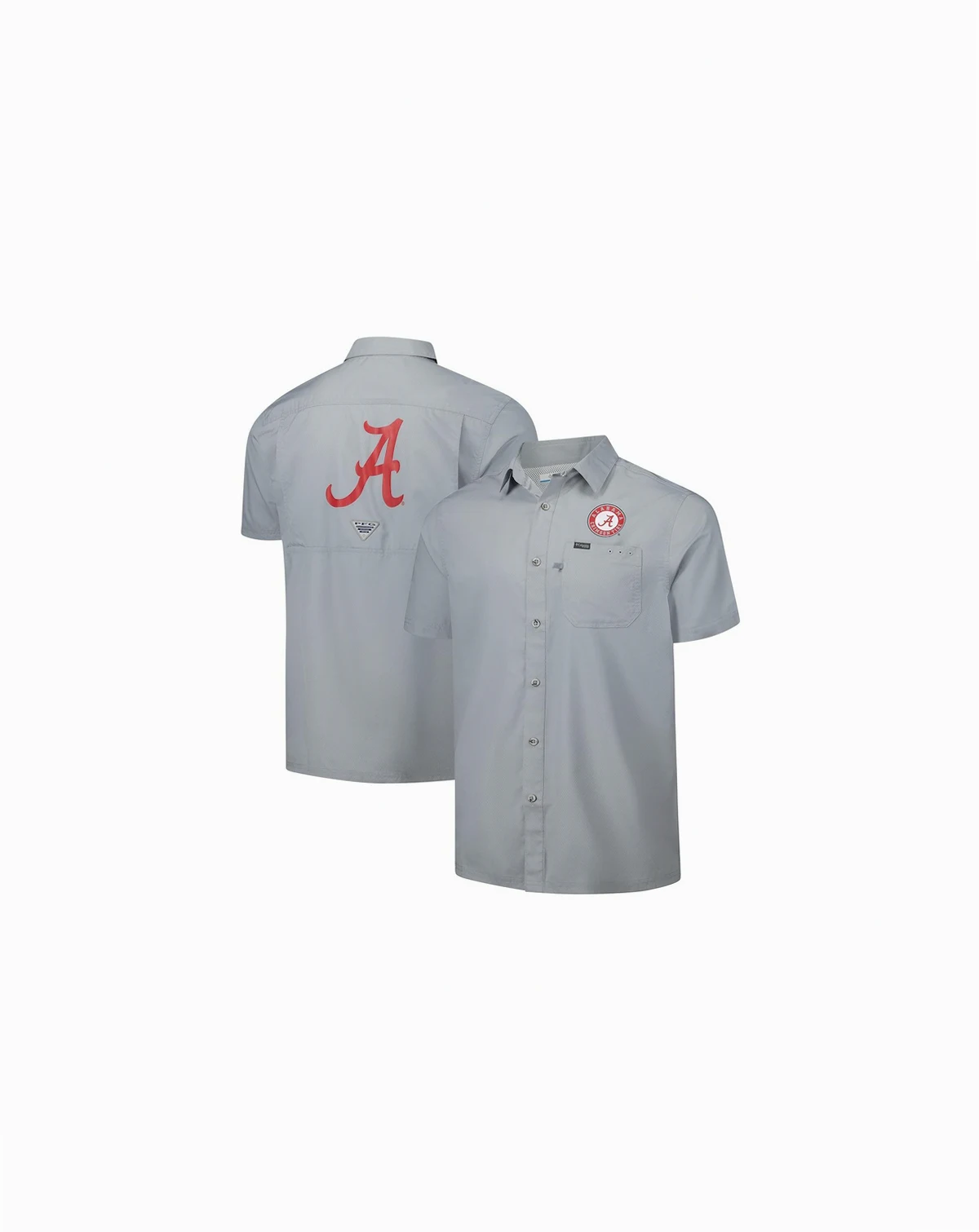 Men's Gray Alabama Crimson Tide PFG Slack Tide Omni-Shade Button-Up Camp Shirt