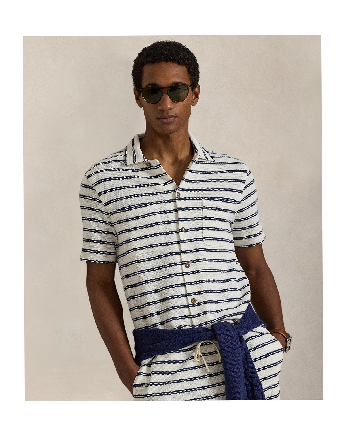 Men's Striped Camp Collar Shirt
