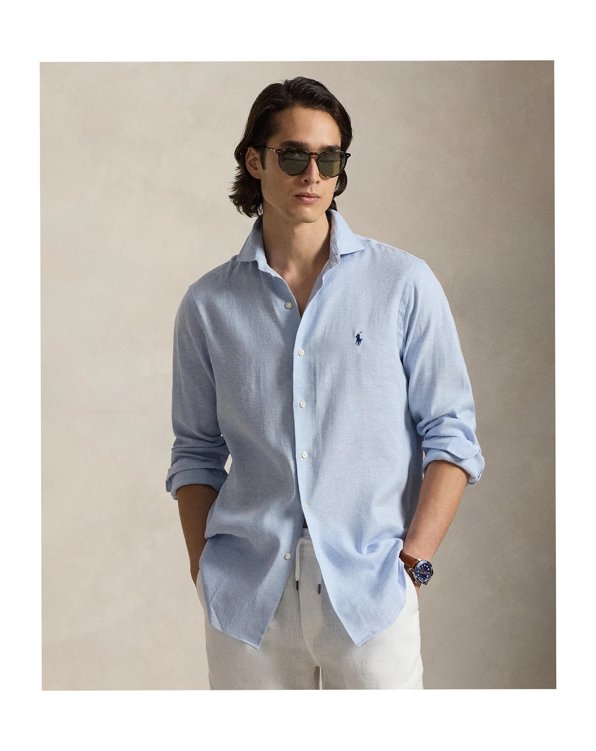 Men's Classic-Fit Herringbone Pattern Shirt