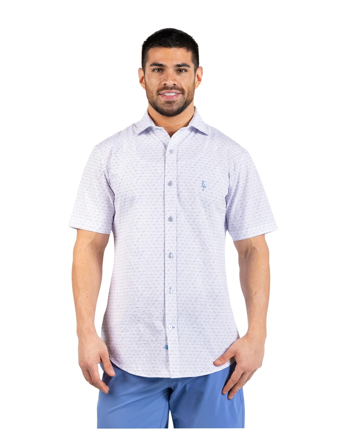 Men's Geo Floral Printed Seersucker Short Sleeve Shirt