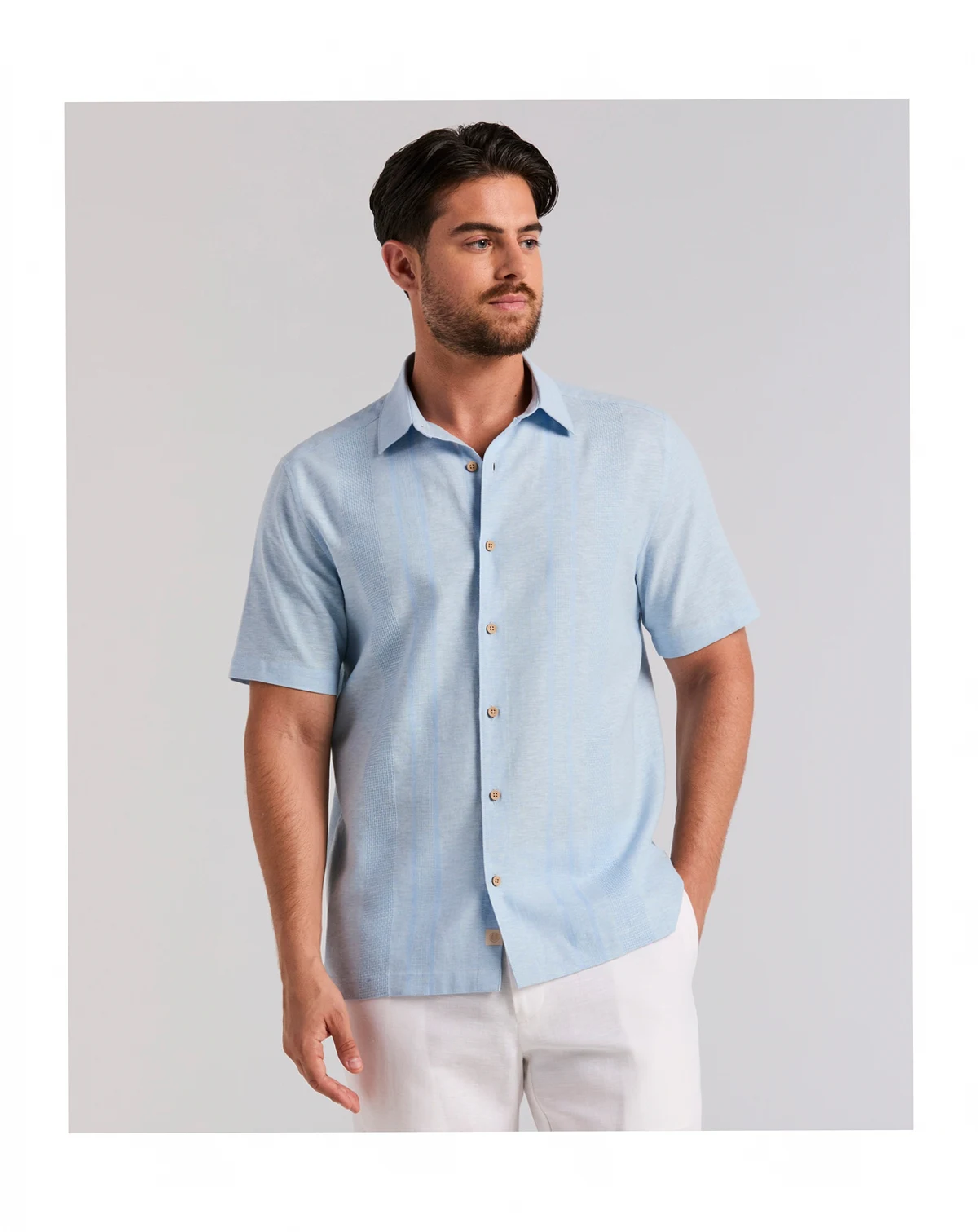 Men's Linen Slub Texture Panel Classic-Fit Shirt