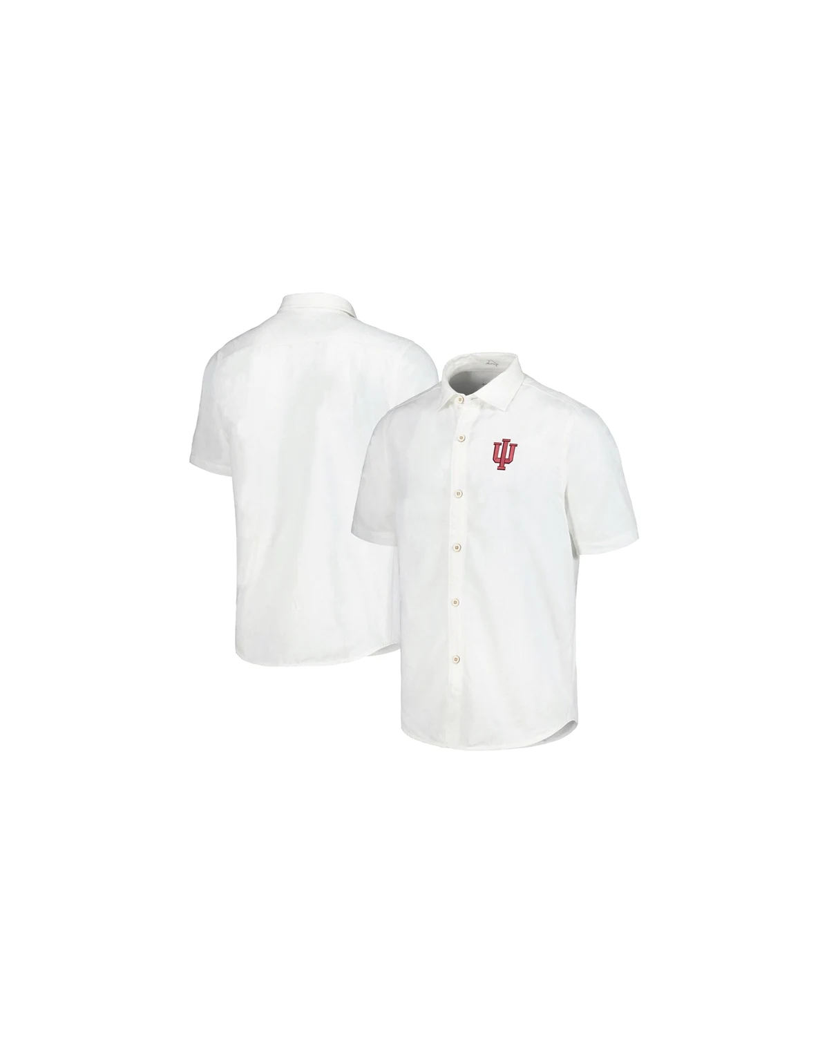 Men's White Indiana Hoosiers Coconut Point Palm Vista IslandZone Camp Button-Up Shirt
