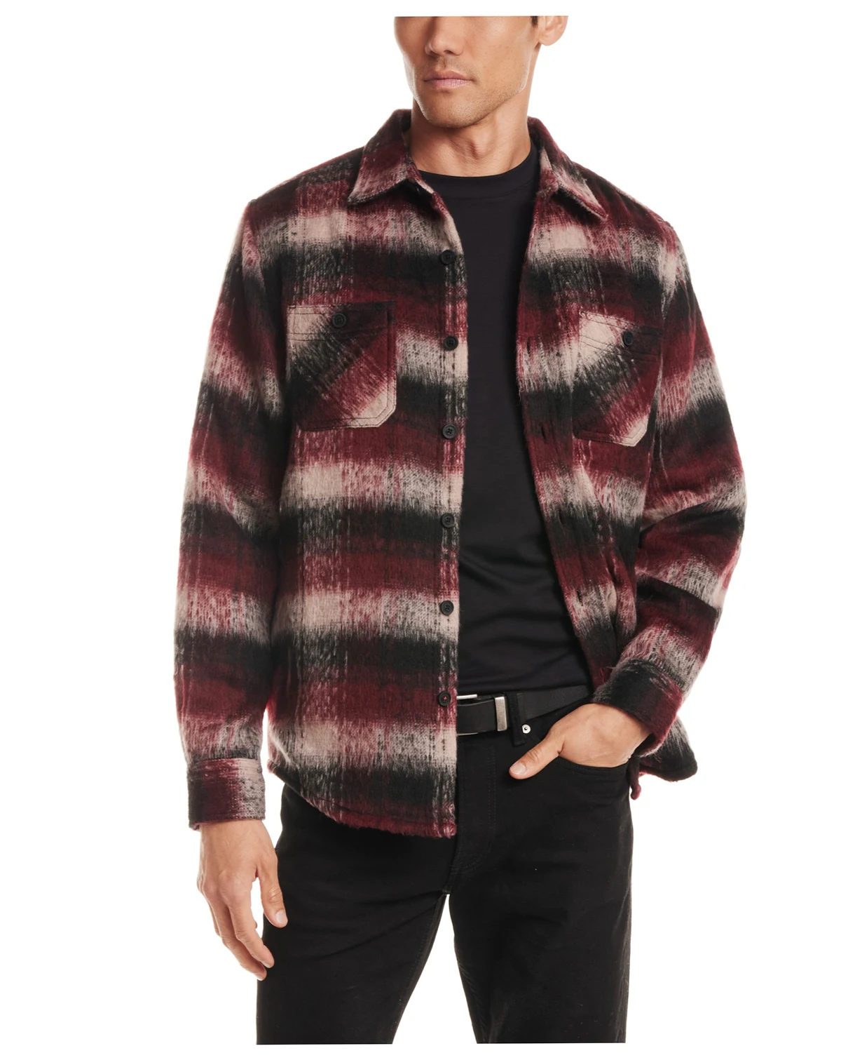 Men's Brushed Plaid Pattern Long-Sleeve Shirt Jacket