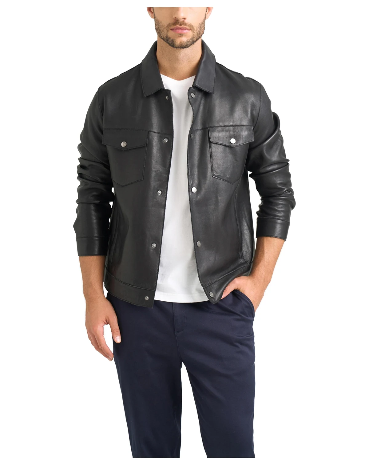 Men's Lucca leather jacket for men trucker silhouette