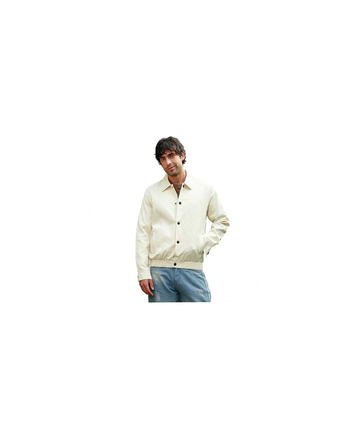 Men's Cream White Lined-Tactile Bomber Jacket