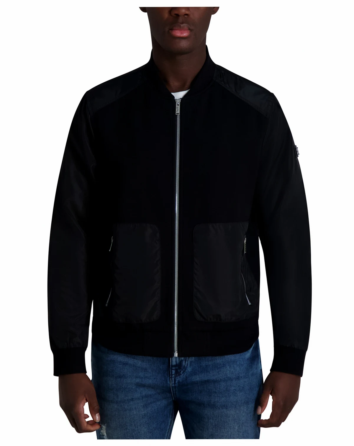Men's Relaxed Fit Zip-Front Mixed-Media Bomber Jacket