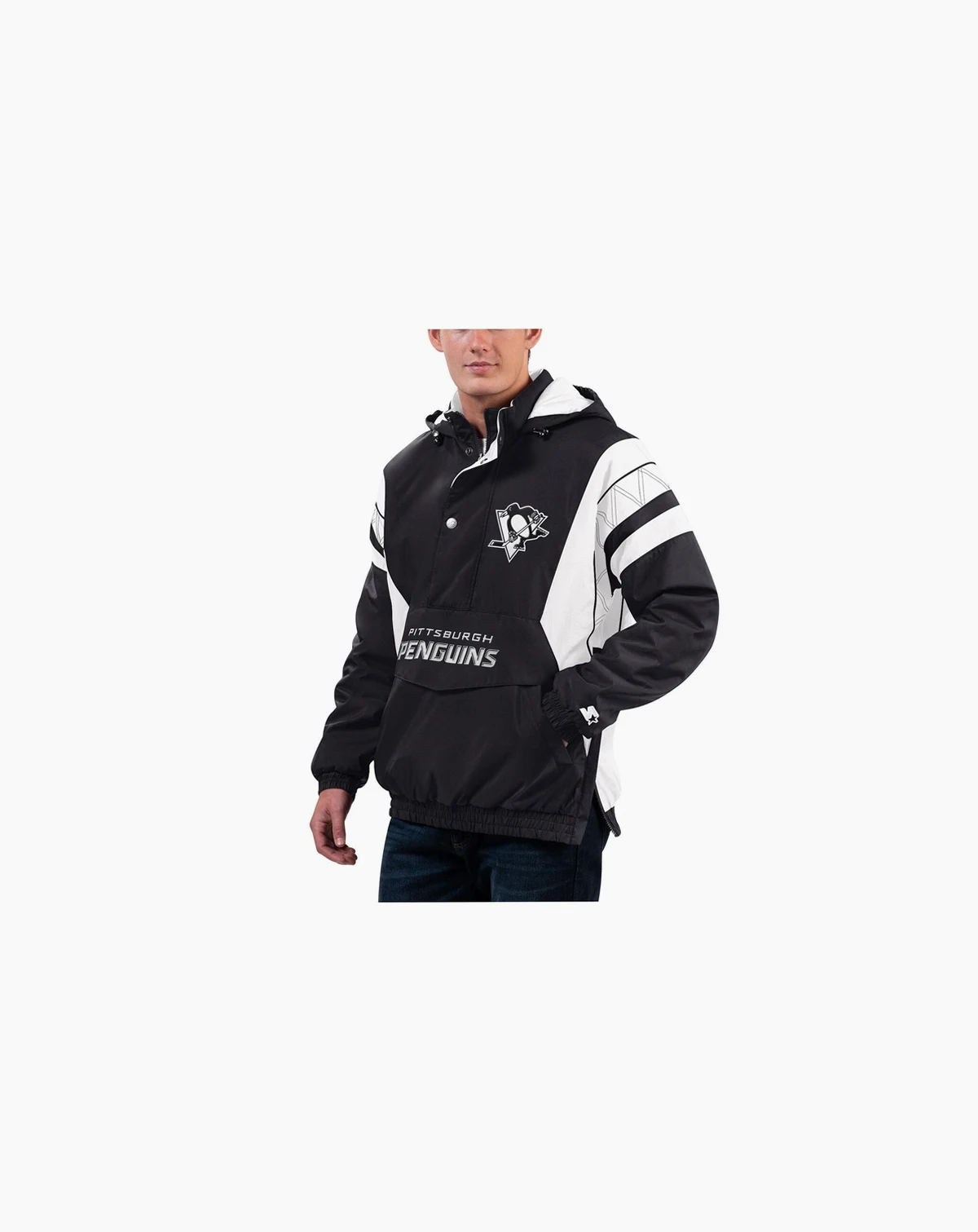 Men's x NHL Black Ice Black, White Pittsburgh Penguins Home Team Half-Zip Pullover Hoodie Jacket
