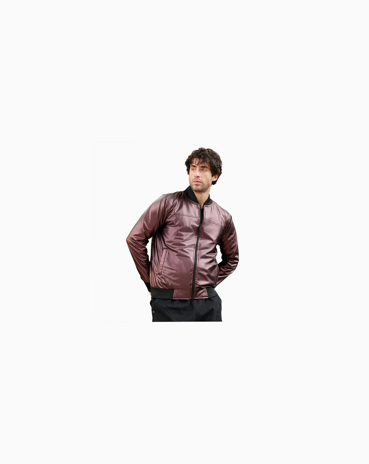 Men's Men's Chocolate Brown Patent-Panel Bomber Jacket