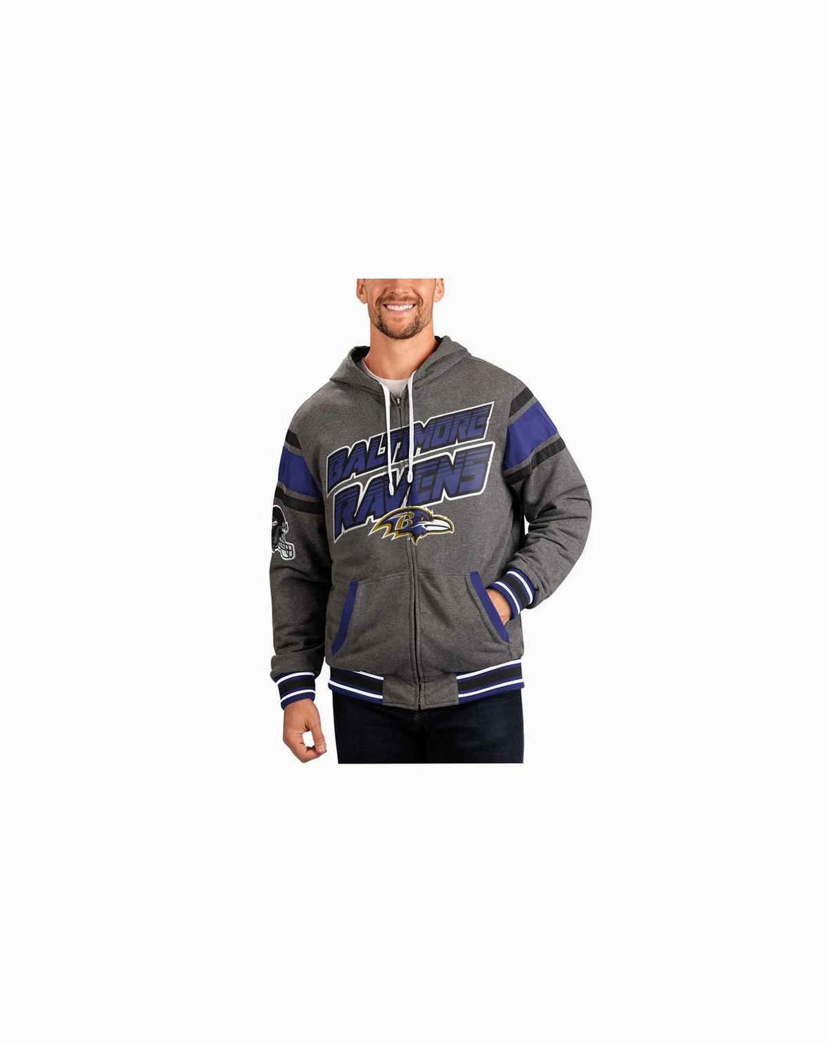 Men's Purple, Gray Baltimore Ravens Extreme Full Back Reversible Hoodie Full-Zip Jacket