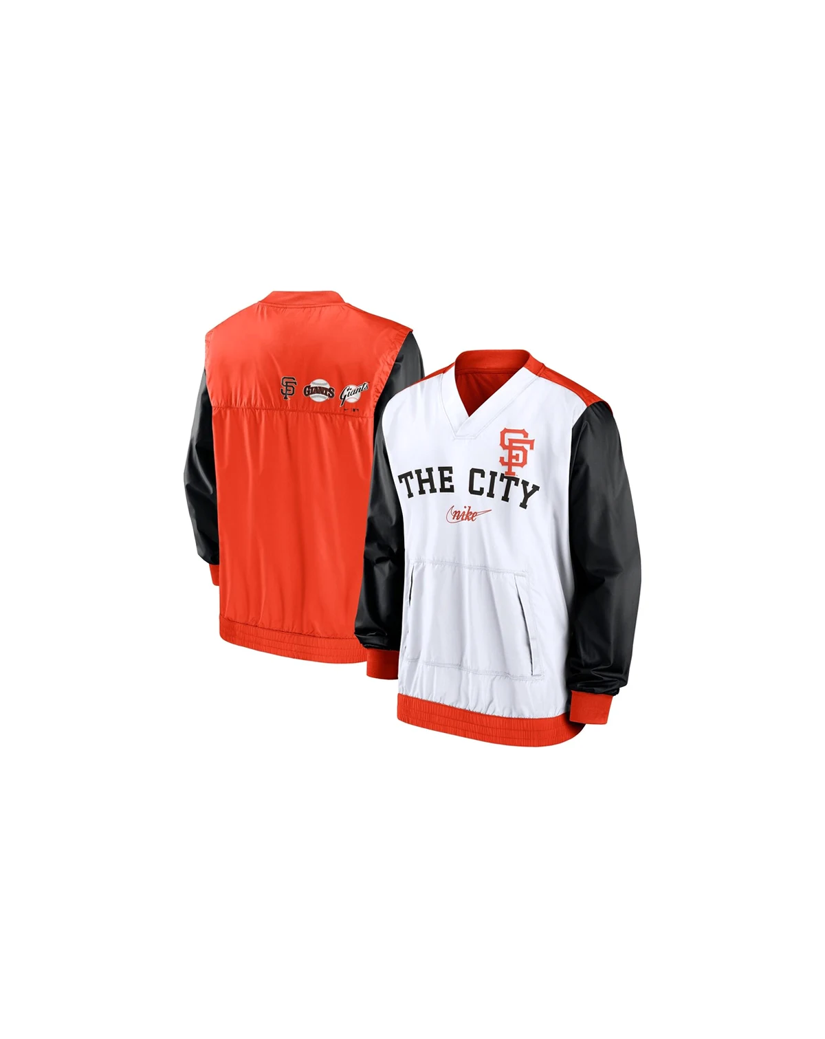Men's White, Orange San Francisco Giants Rewind Warmup V-Neck Pullover Jacket