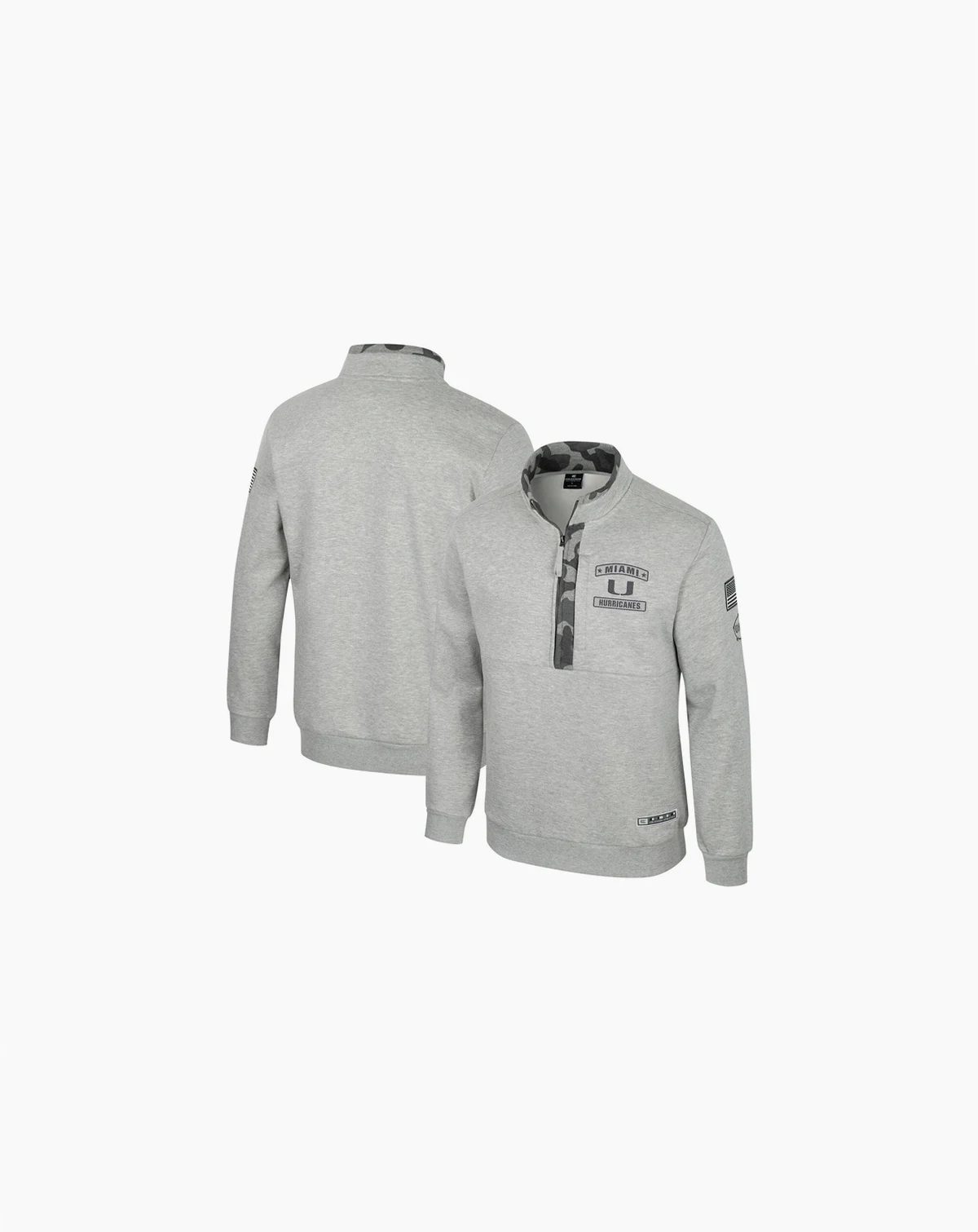 Men's Heather Gray Miami Hurricanes OORAH OHT Military Appreciation Fleece Quarter-Zip Jacket