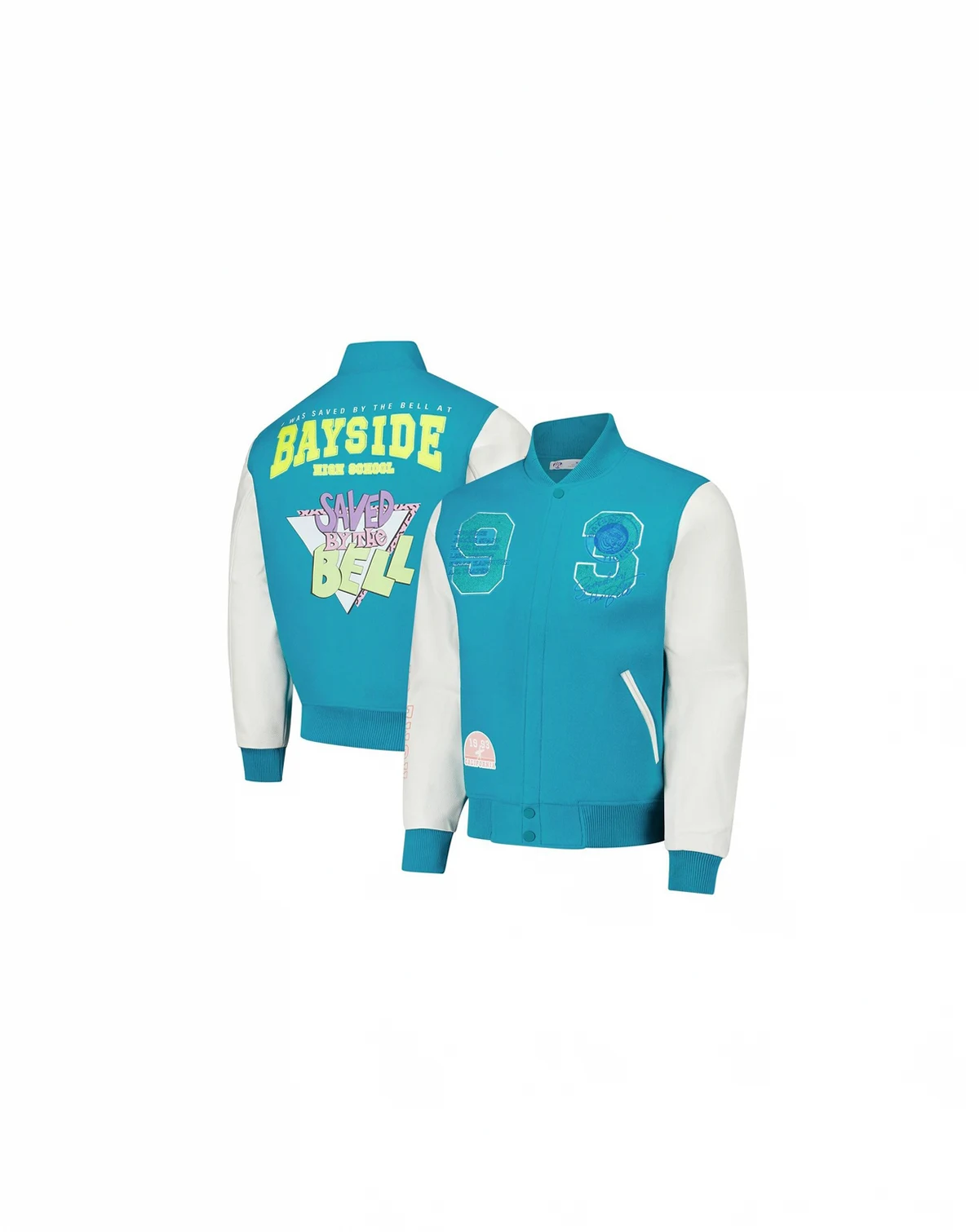 Men's Aqua Saved by the Bell Tigers Varsity Full-Snap Jacket