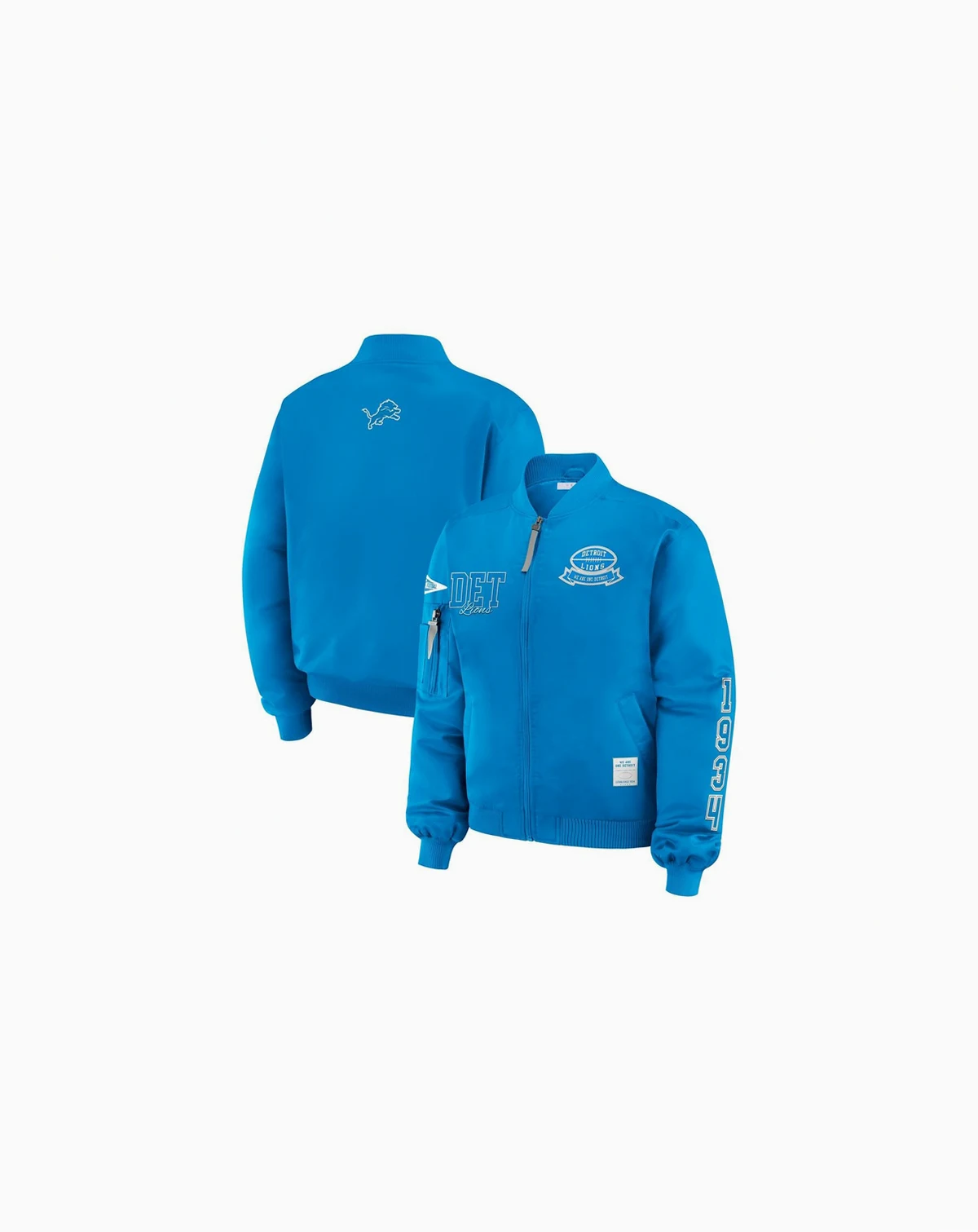 Women's Blue Detroit Lions Patch Full-Zip Bomber Jacket