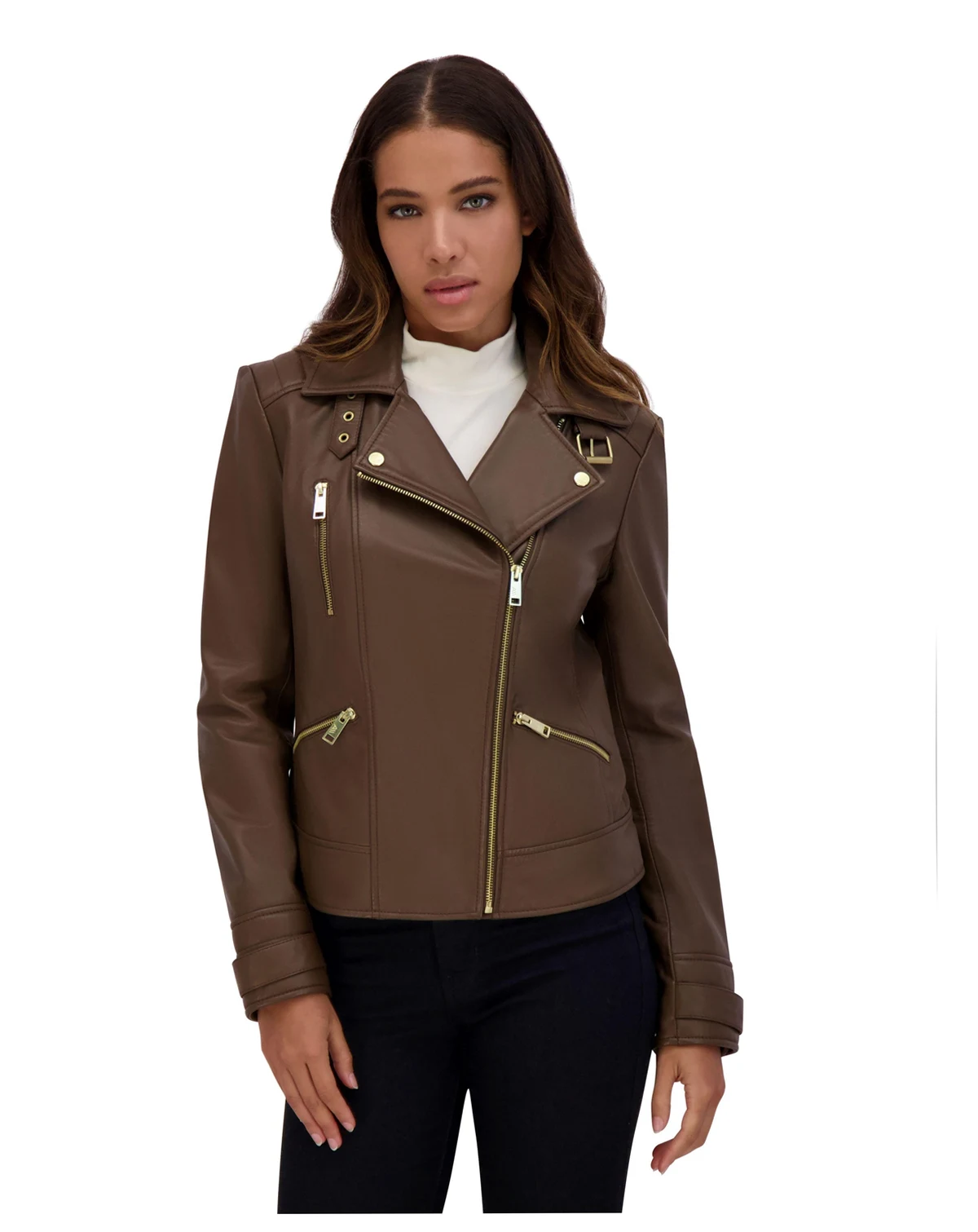 Women's Salla smooth Asymmetrical lamb leather moto jacket