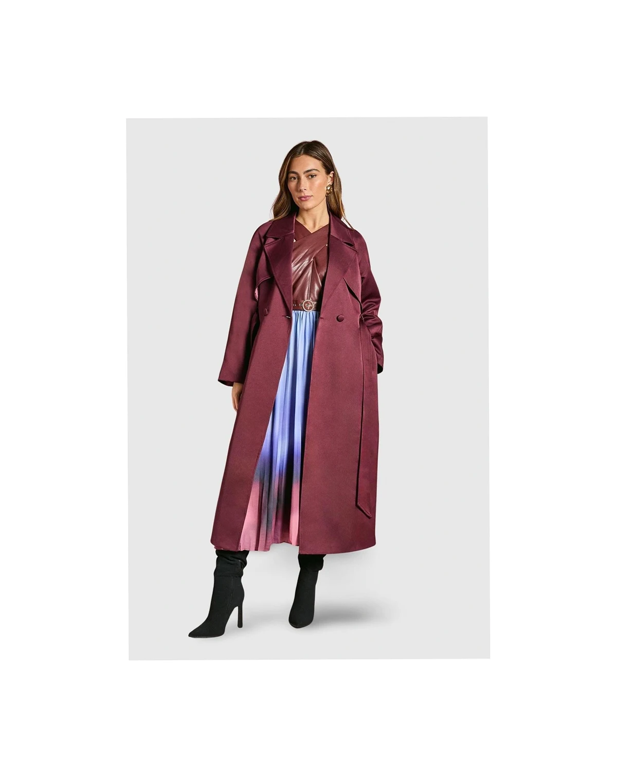 Women's Satin Occasion Belted Trench Coat
