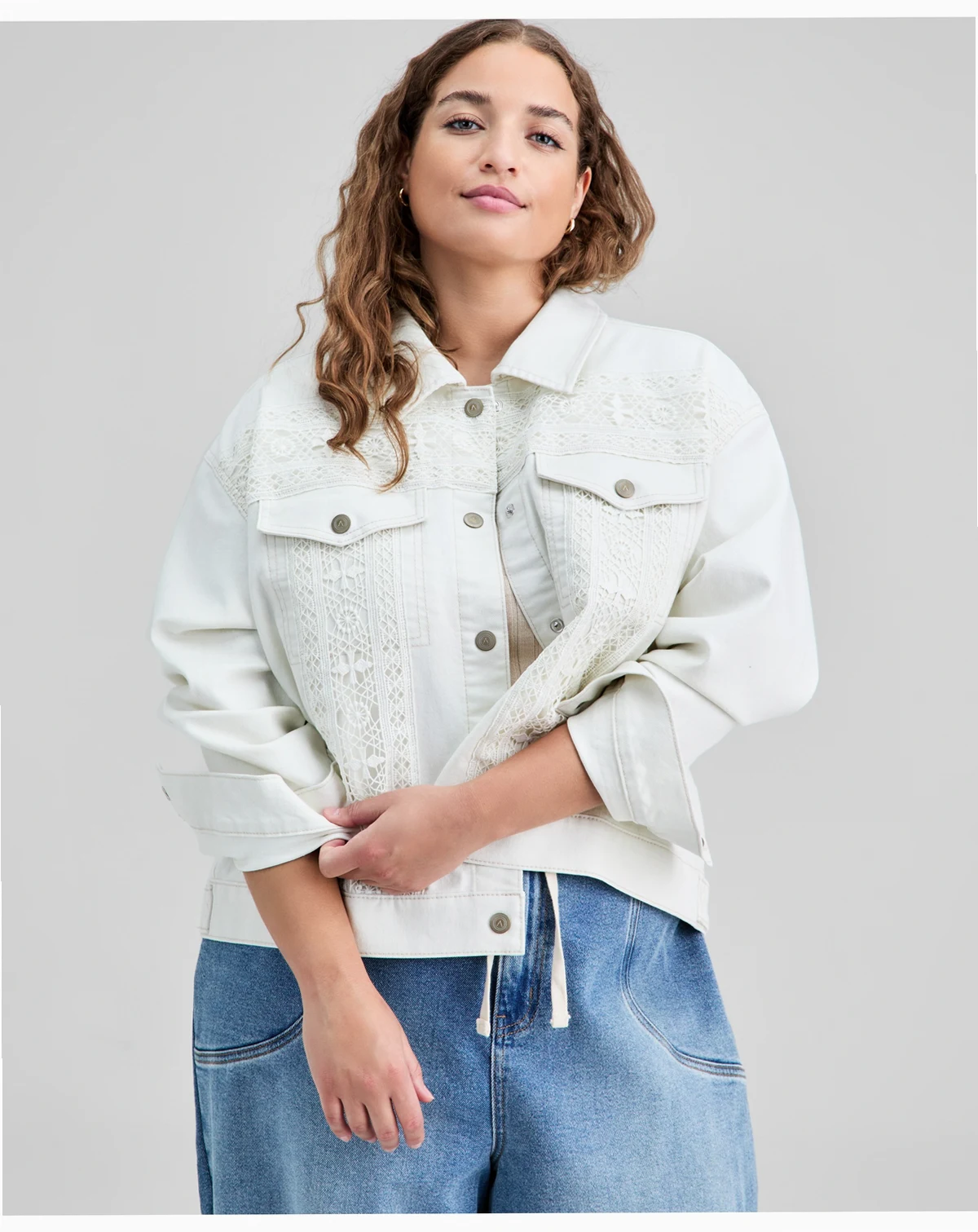 Plus Size Crocheted Denim Jacket, Macy's Exclusive