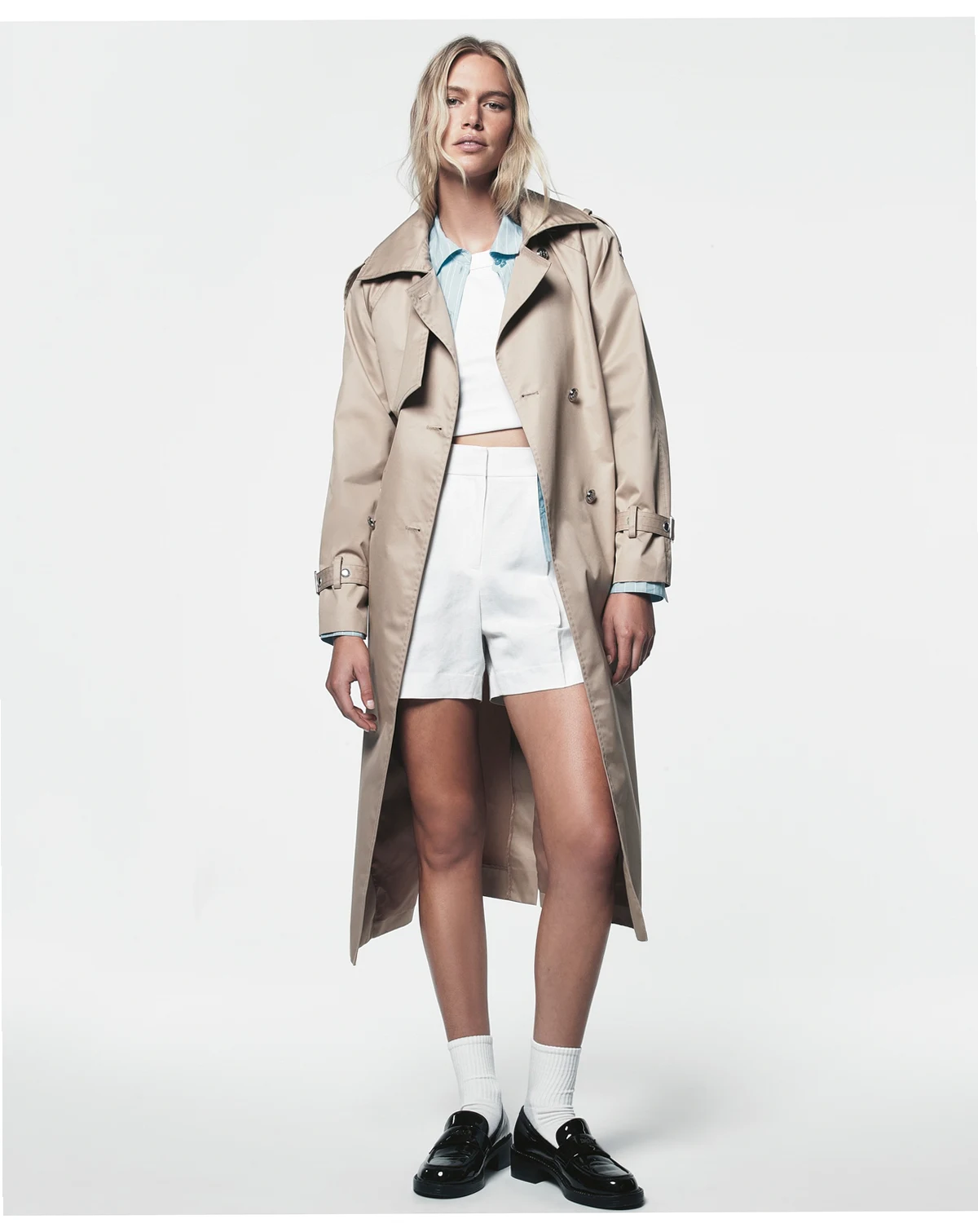 Women’s Long Double-Breasted Belted Trench Coat