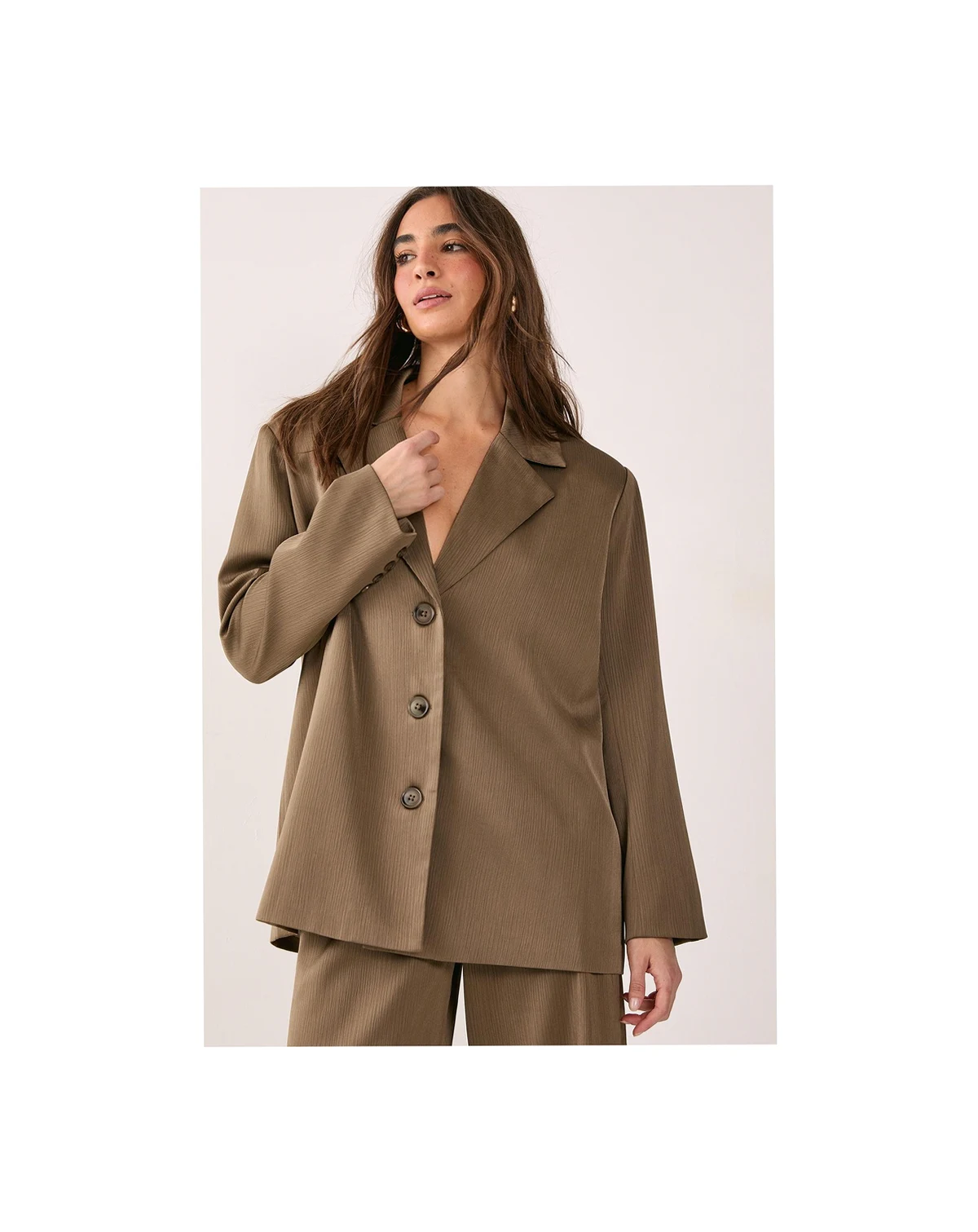 Women's Satin Pleated Oversized Blazer